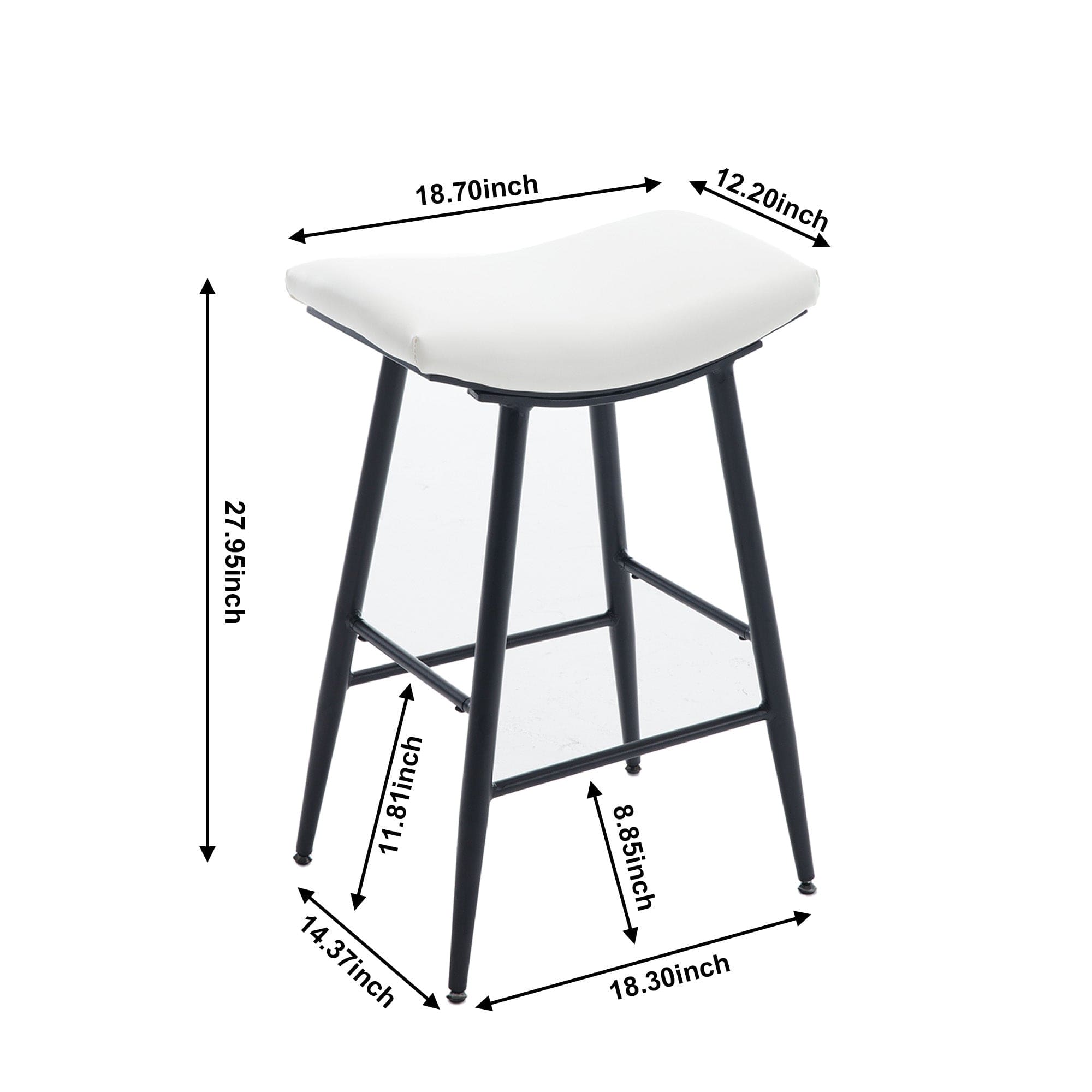 Bar Stools Set of 2 Armless Counter Low Bar Stools Without Back Modern PU Leather Stools with Metal Leg and Footrest,Cream