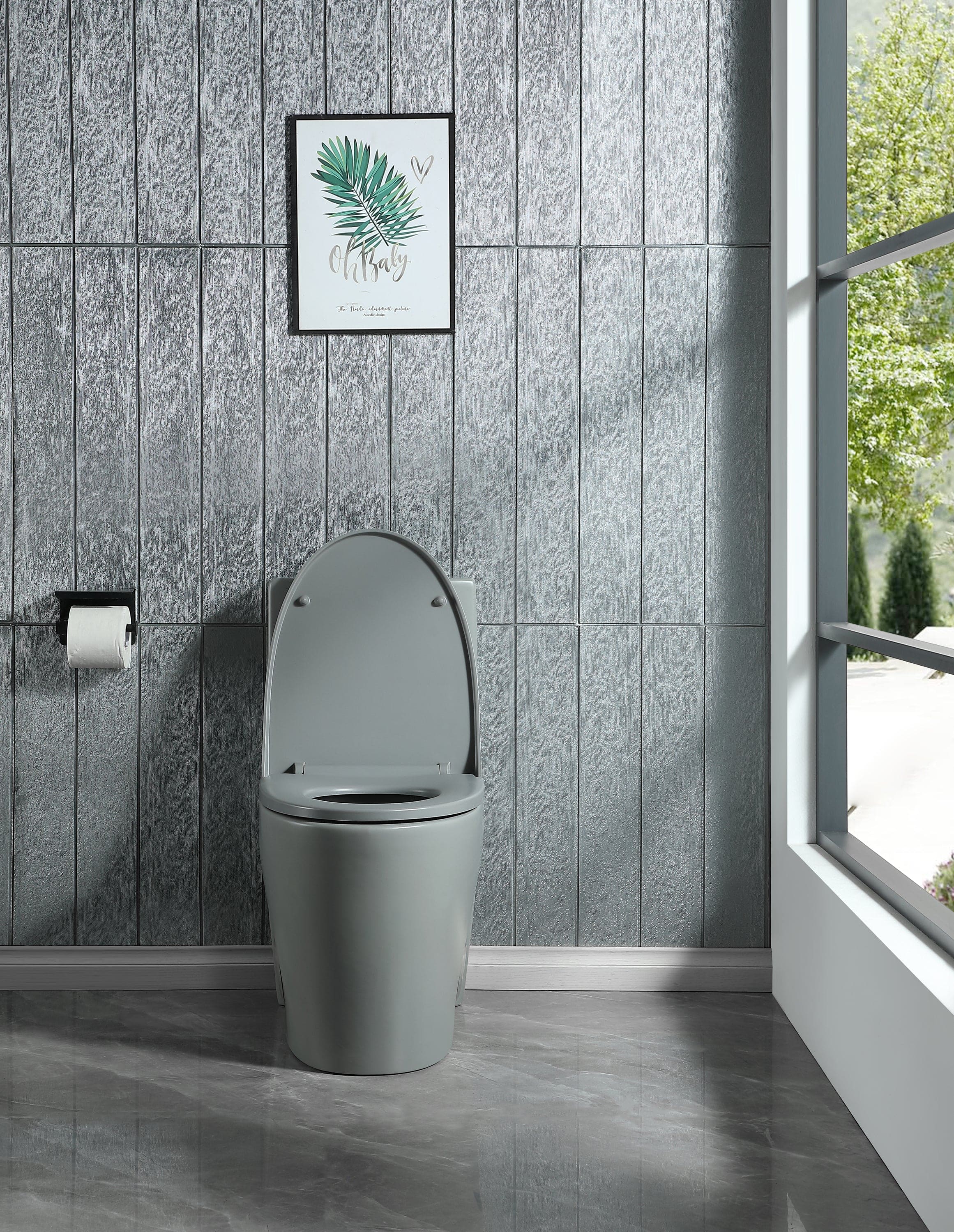 15 5/8 Inch 1.1/1.6 GPF Dual Flush 1-Piece Elongated Toilet with Soft-Close Seat - Light Grey 23T01-LG