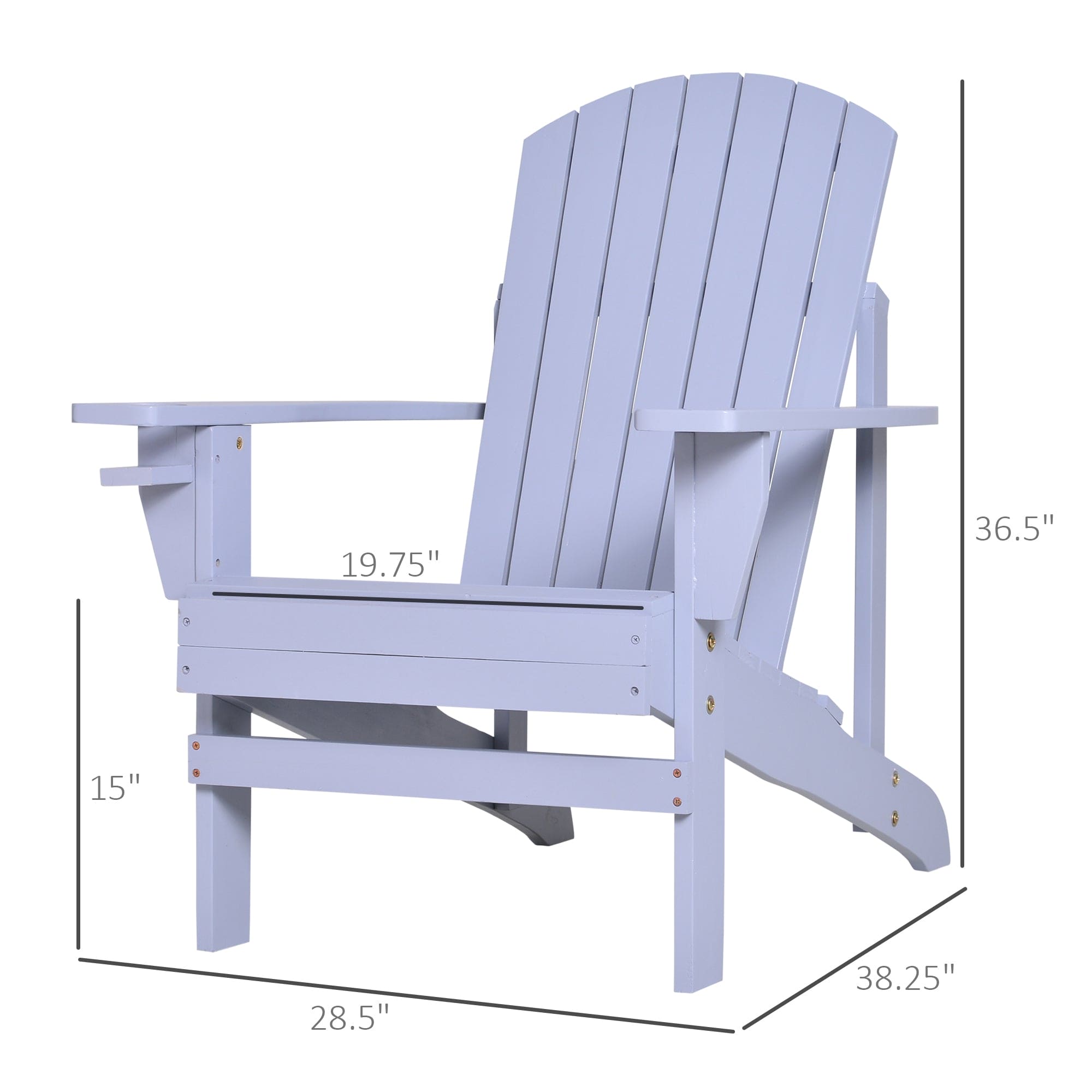 Outsunny Wooden Adirondack Chair, Outdoor Patio Lawn Chair with Cup Holder, Weather Resistant Lawn Furniture, Classic Lounge for Deck, Garden, Backyard, Fire Pit, Gray