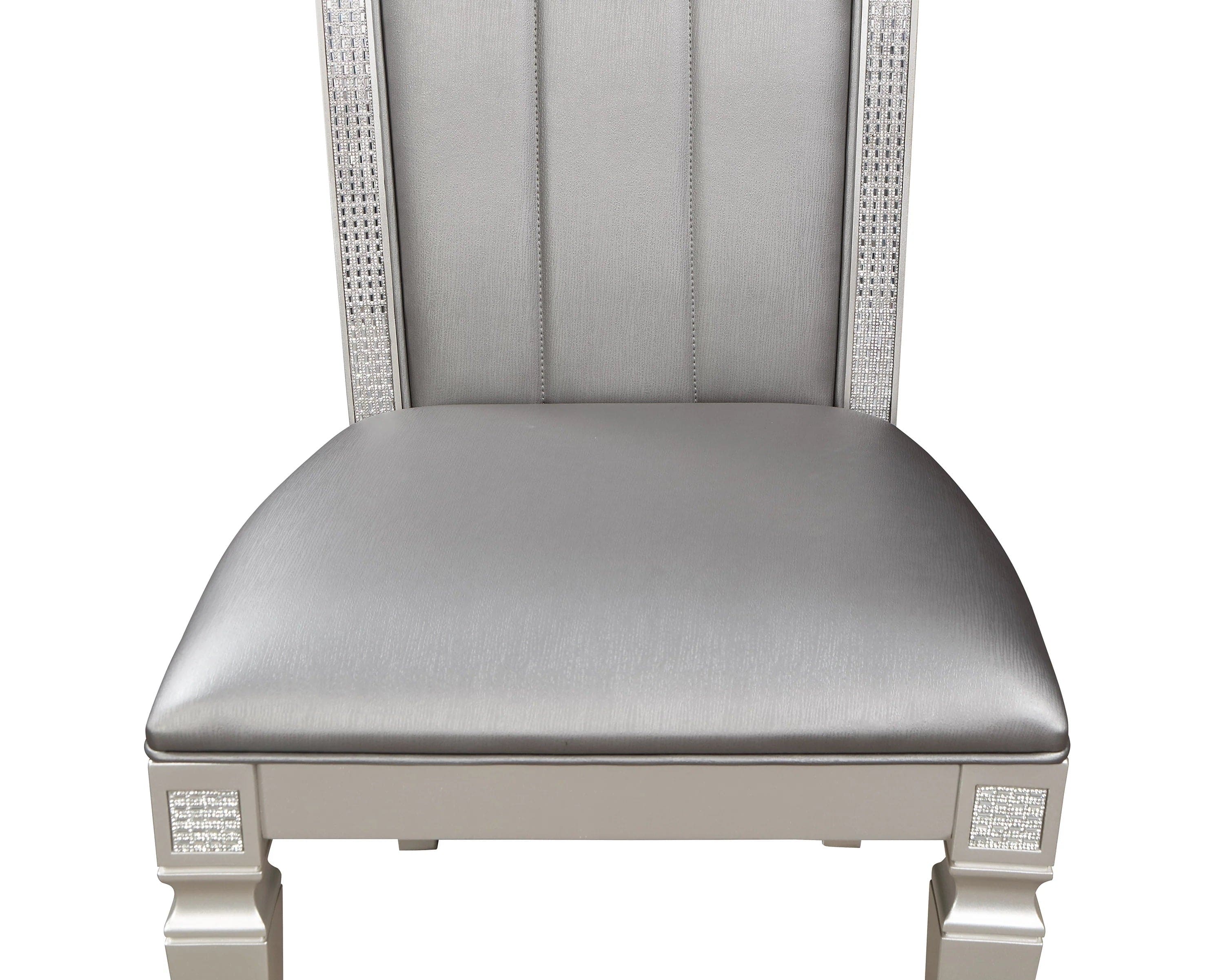 Luxury Formal Glam 2pc Set Dining Side Chair Silver Finish Sparkling Embellishments Surround