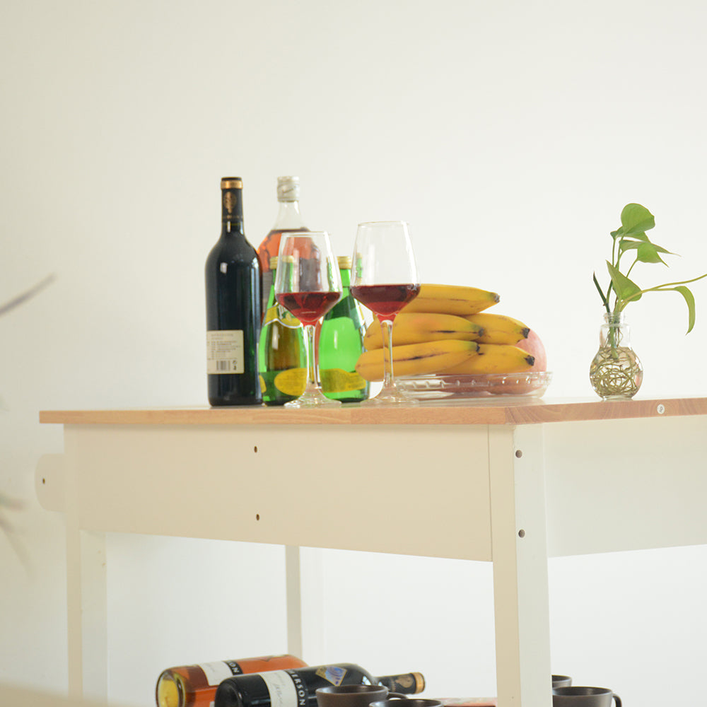 Kitchen Island & Kitchen Cart, Rubber Wood Top, Mobile Kitchen Island with Two Lockable Wheels, Simple Design for Easy Storing and Fetching, Two Drawers Give Unique Storage for Special Utensil.