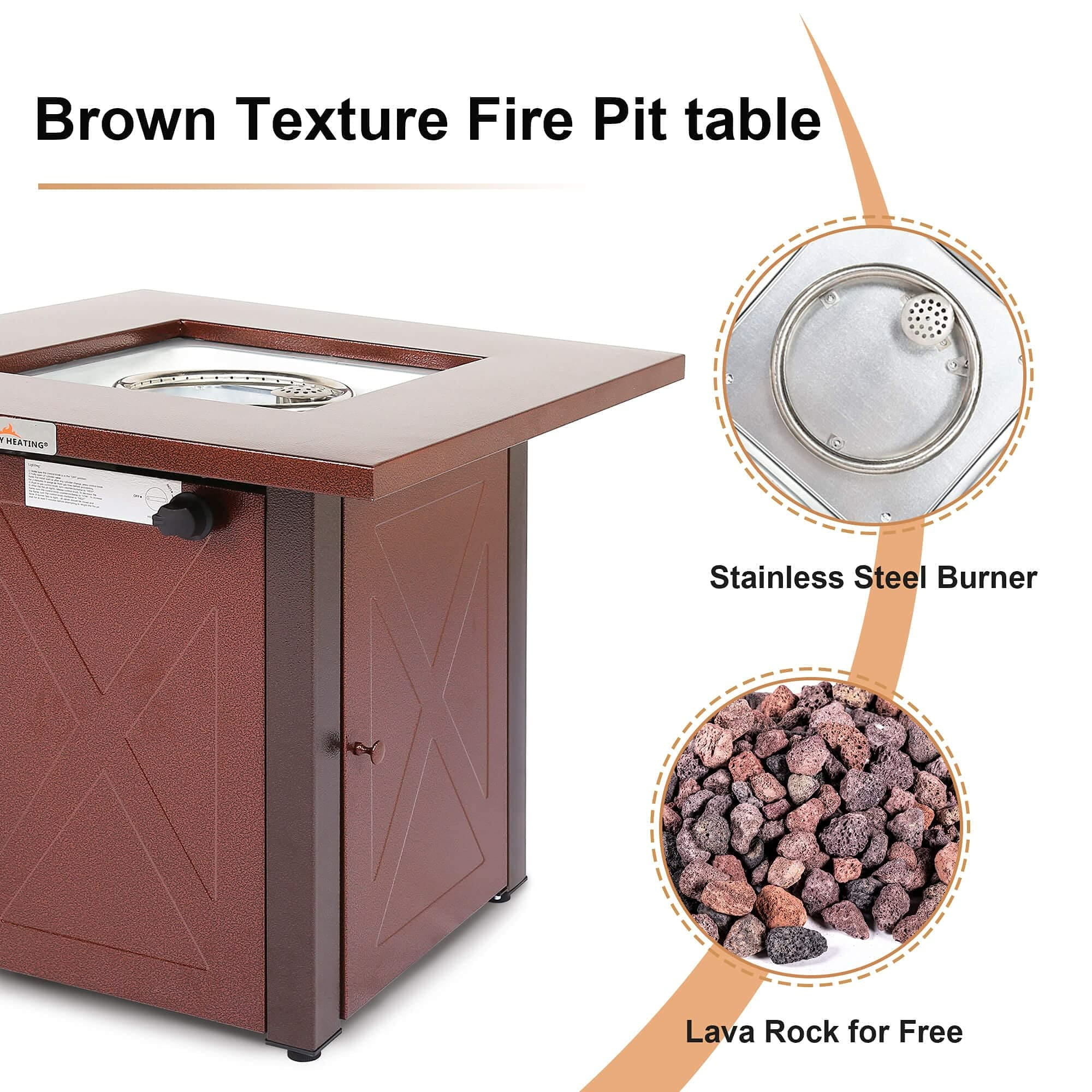 28" 50000 BTU Outdoor Propane Gas Fire Pits Table, Square Brown Texture Outdside Patio Firepits Fireplace Dinning Coffee Tables with Lid & Lava Rock, ETL-Certified, Fit for Courtyard, Patio, Balcony