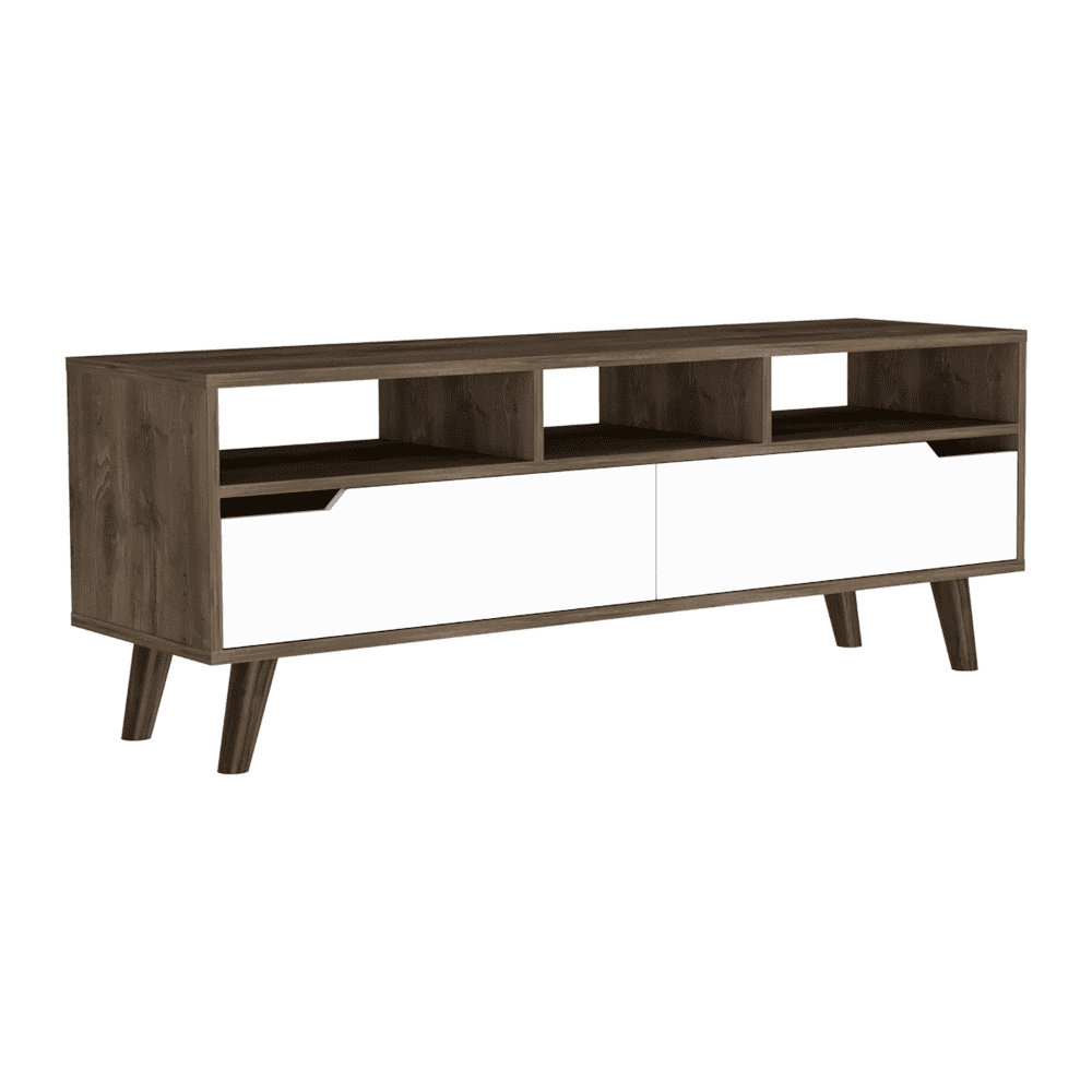 Oslo Tv Stand for TV´s up 51", Two  Drawers, Four Legs, Three Open Shelves -Dark Brown / White