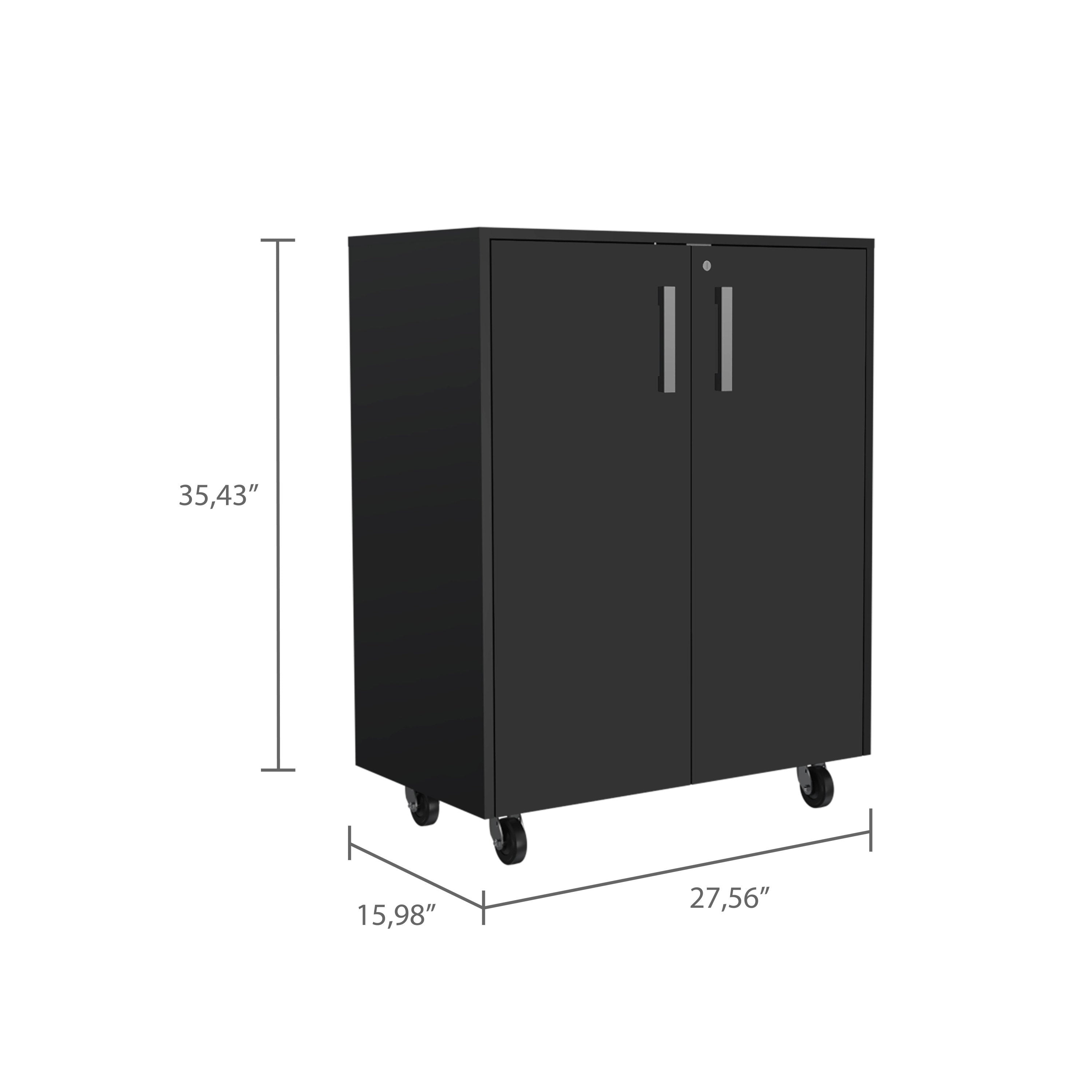 Storage Cabinet Lions, Double Door and Casters, Black Wengue Finish