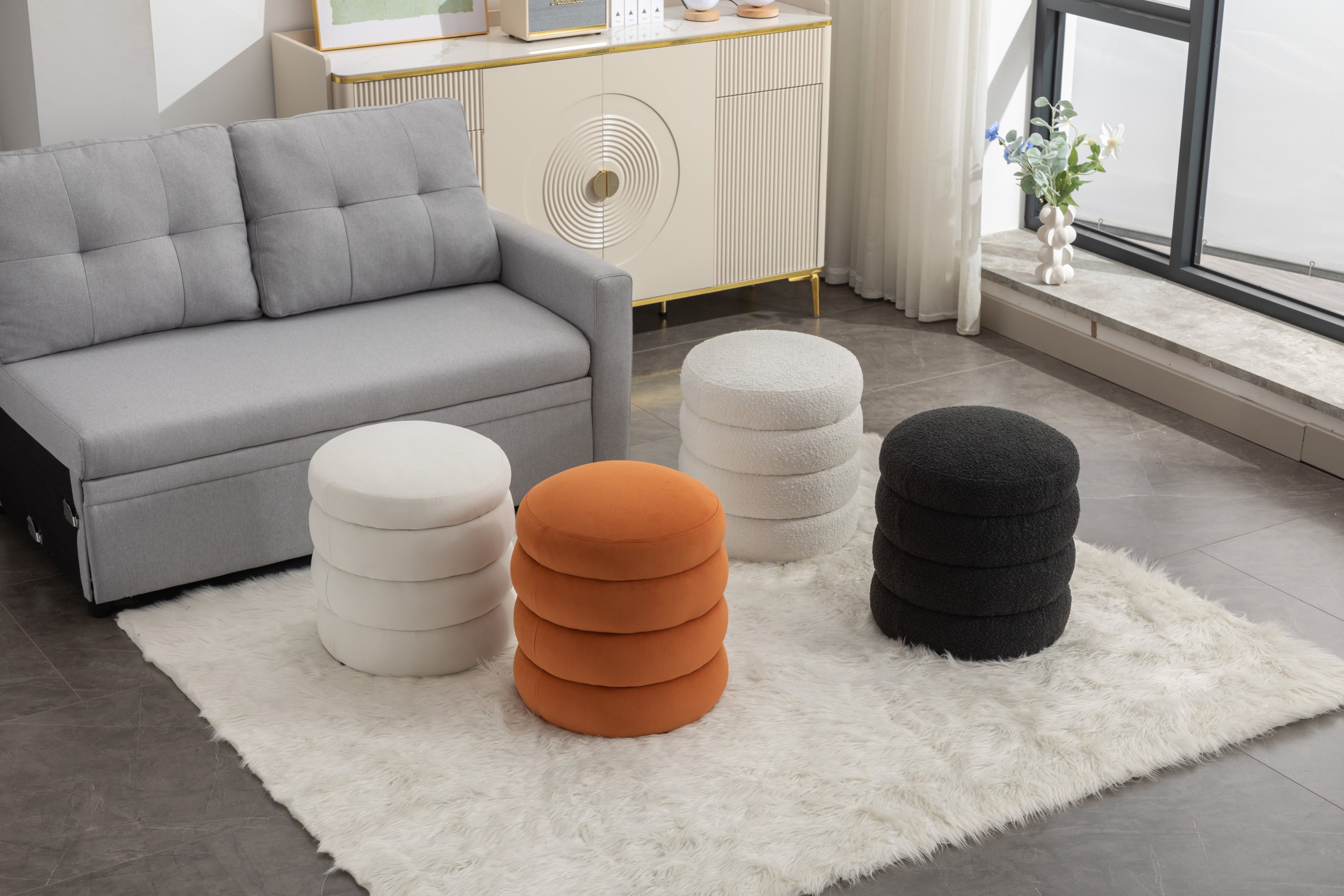 006-Soft Velvet  Round Ottoman Footrest Stool,Orange