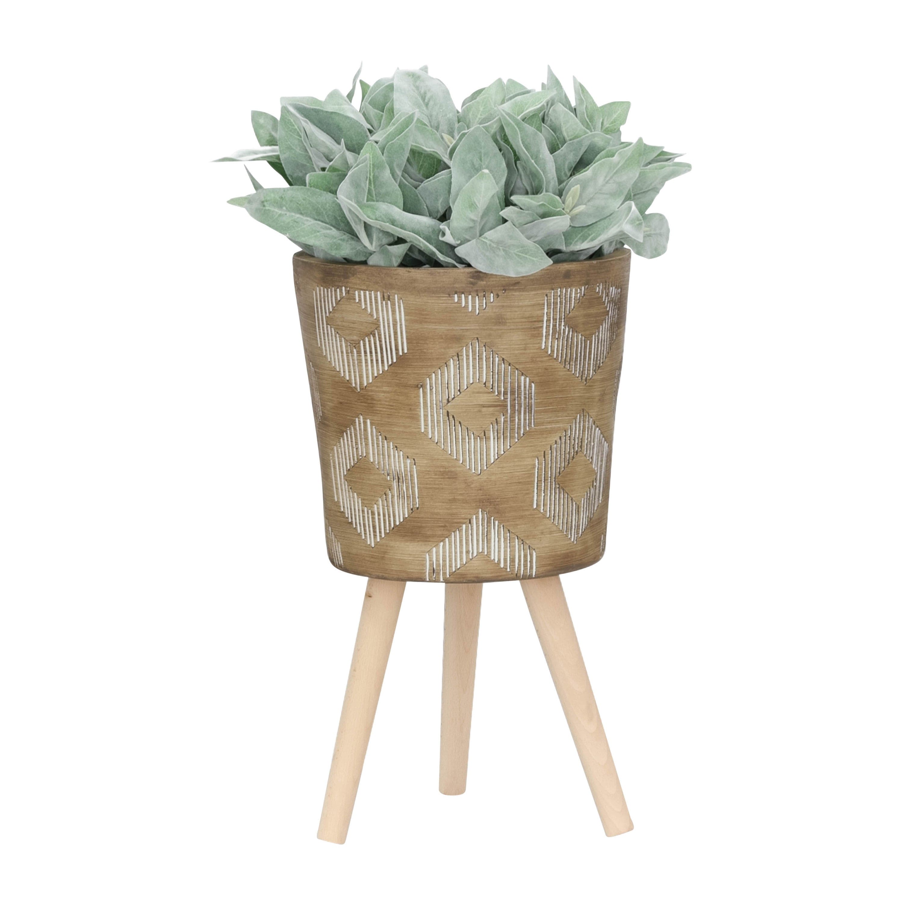 S/2 10/12" DIAMOND PLANTER W/ WOOD LEGS, BROWN KD