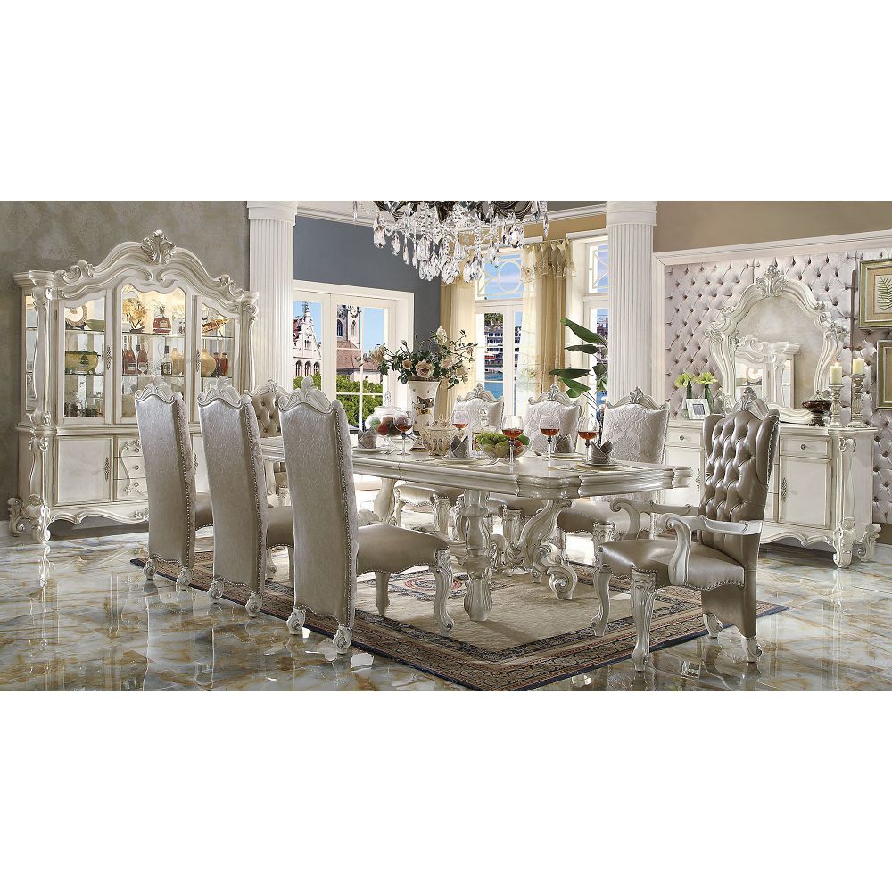 ACME Versailles Side Chair (Set-2) in PU/Fabric & Bone White 61132