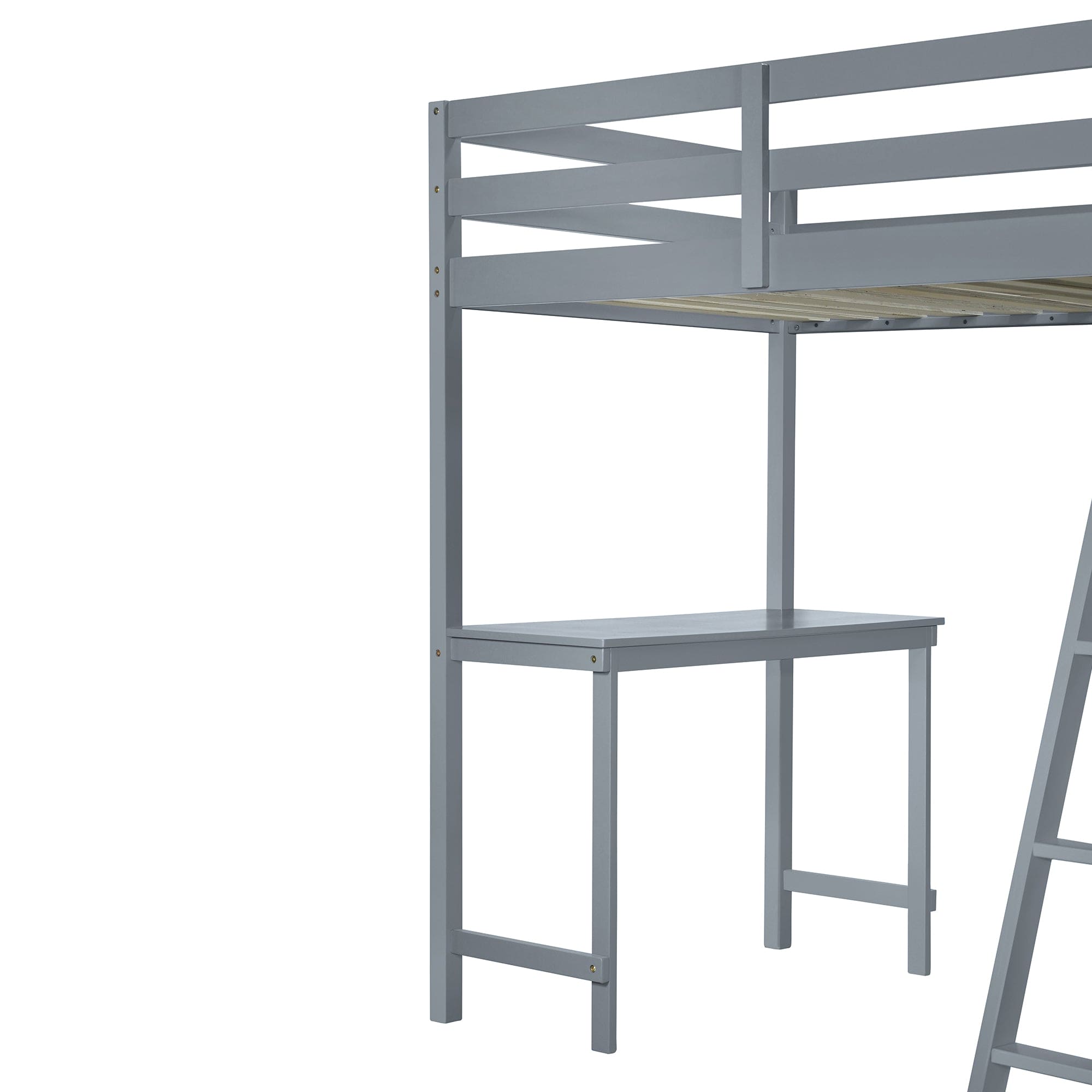 Twin Size Loft Bed with Wardrobe and Desk, Gray