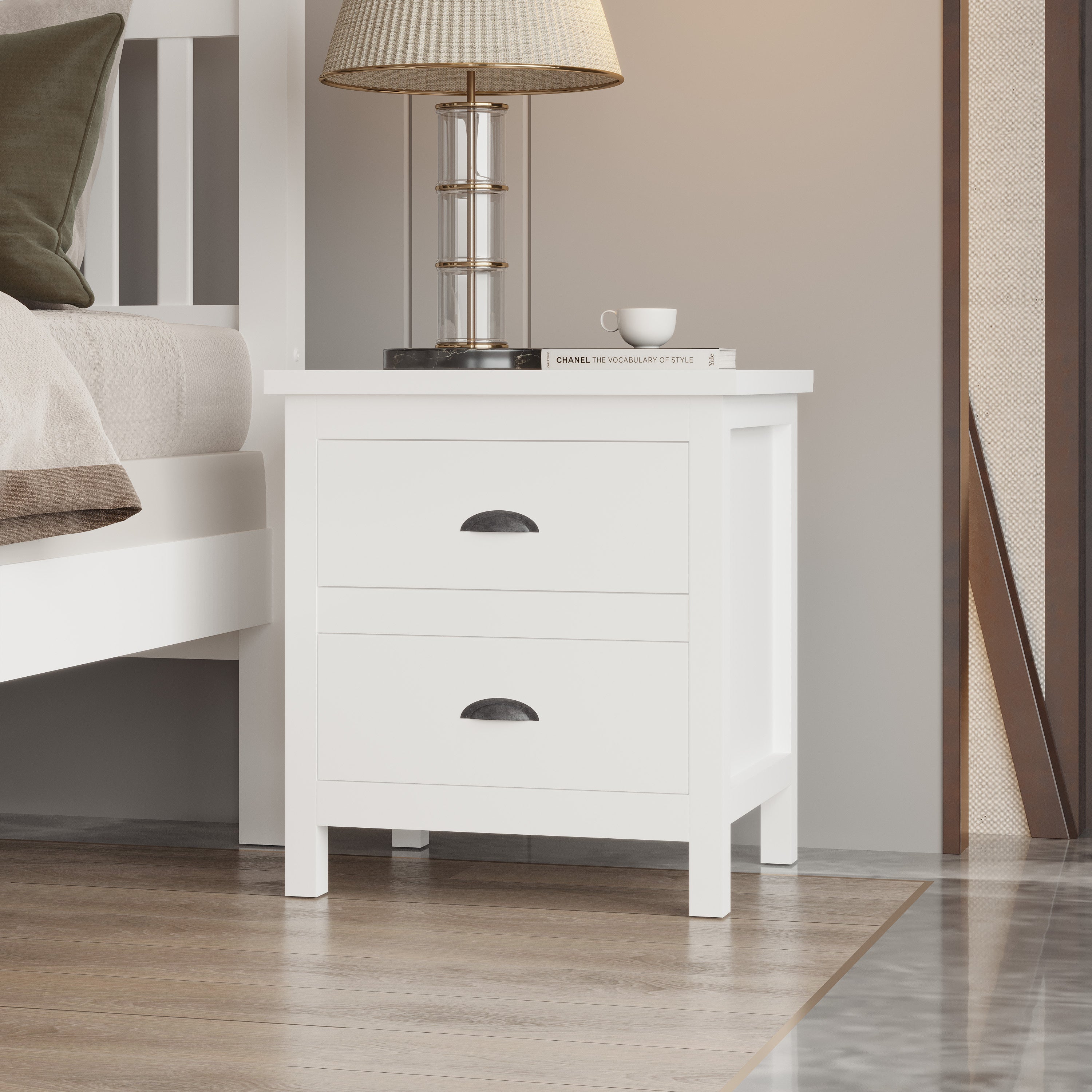 Versatile Solid Wood White Night Stand, Bedside Table, End Table, Desk with Drawers for Living Room, Bedroom