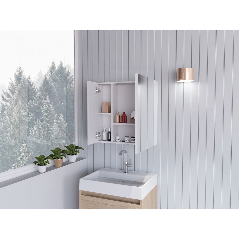 Medicine Cabinet Prague, Four Internal Shelves, Single Door, White Finish