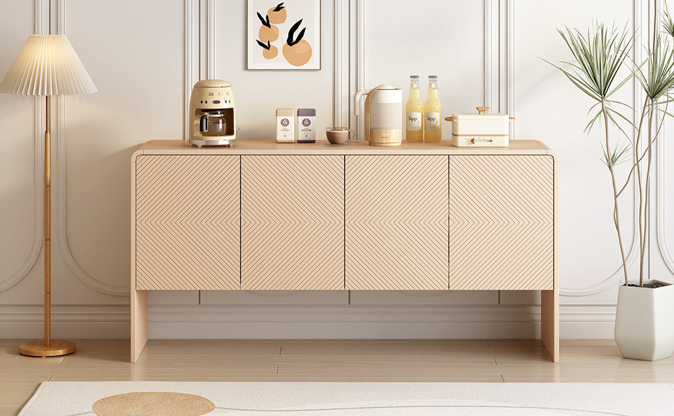 TREXM Minimalist Style 60"L Large Storage Space Sideboard with 4 Doors and Rebound Device for Living Room and Entryway (Apricot Cream)