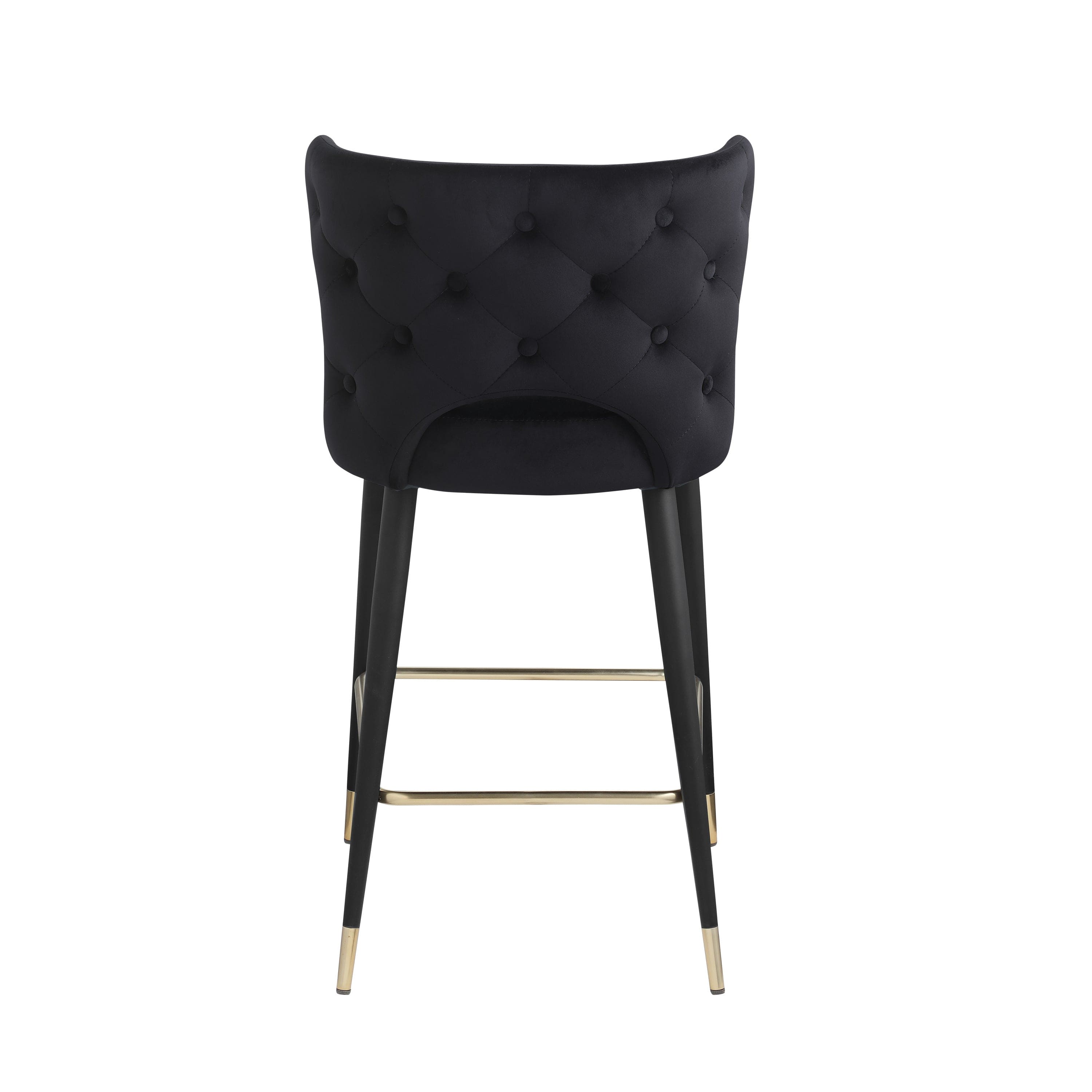 Woker Furniture Contemporary Velvet Upholstered Counter Height Stool with Gold Tipped, Black Metal Legs, 22" W x 19" D x 38.5" H, Black