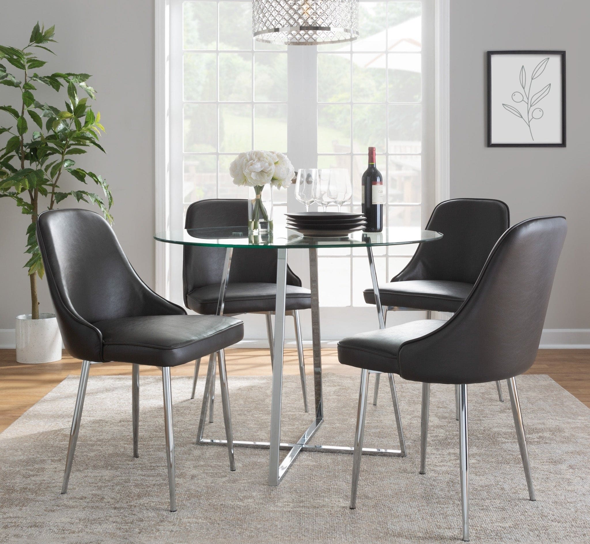 Marcel Contemporary Dining Chair with Chrome Frame and Grey Faux Leather by LumiSource - Set of 2