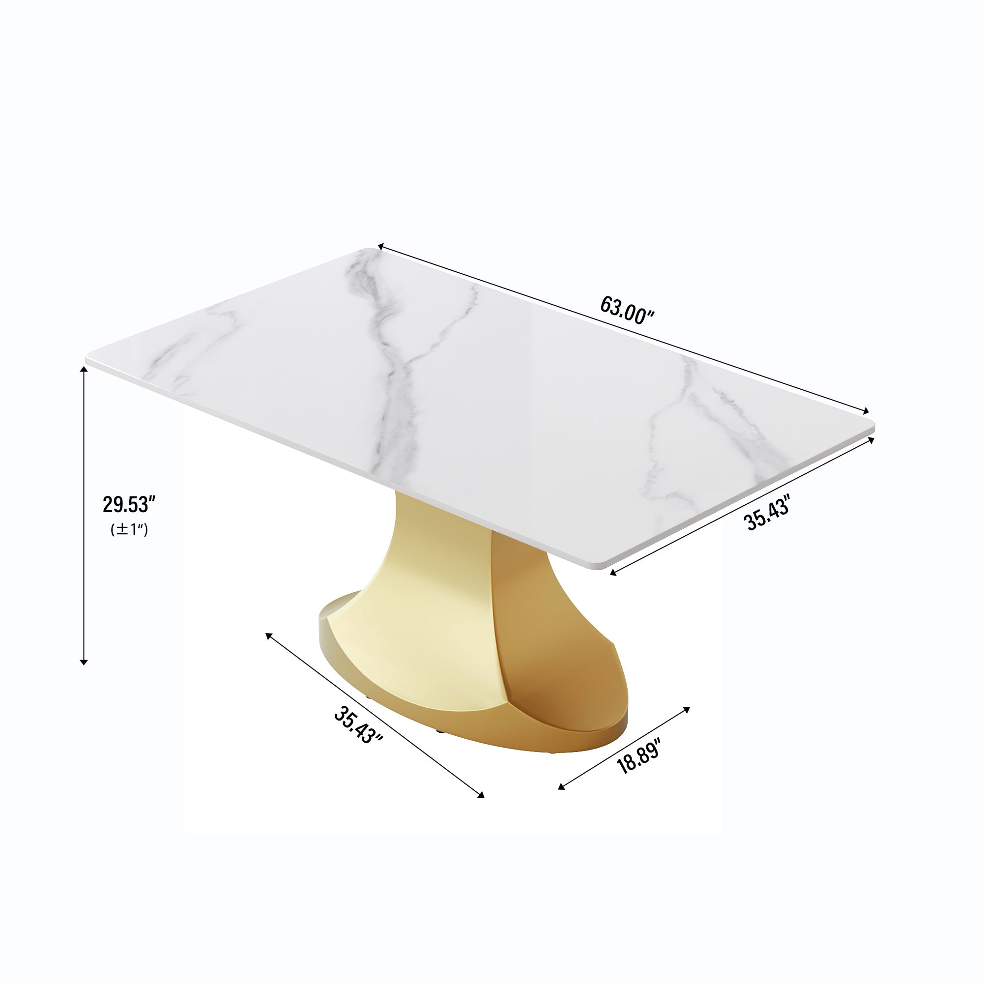 63 "modern artificial stone white panel golden stainless steel curved legs-can accommodate 6-8 people