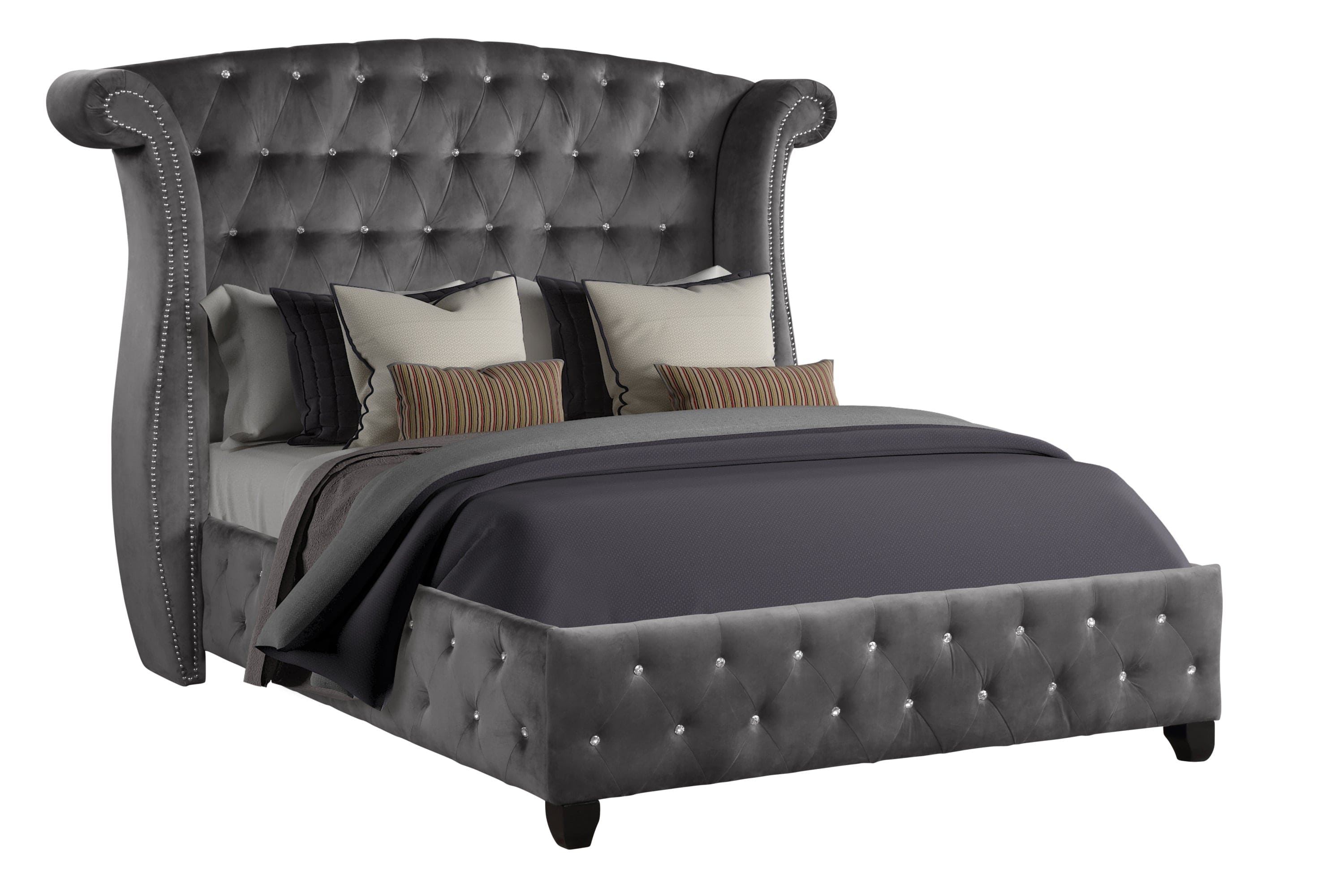 Sophia Crystal Tufted King bed Made with Wood in Gray