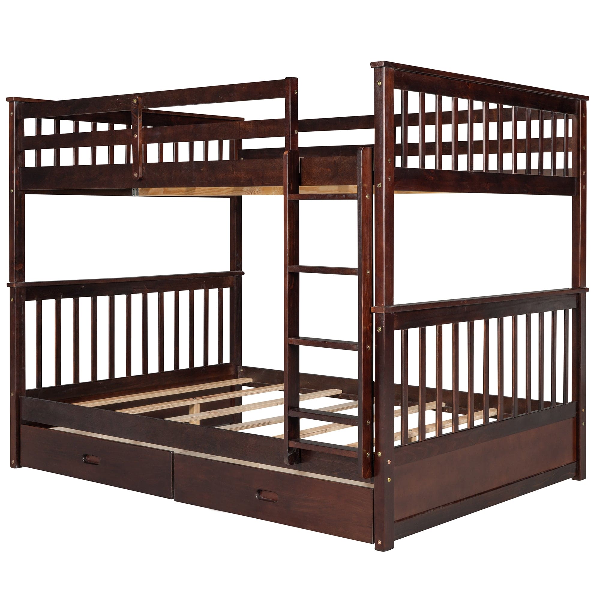 Full-Over-Full Bunk Bed with Ladders and Two Storage Drawers (Espresso)(OLD SKU:LT000365AAP)