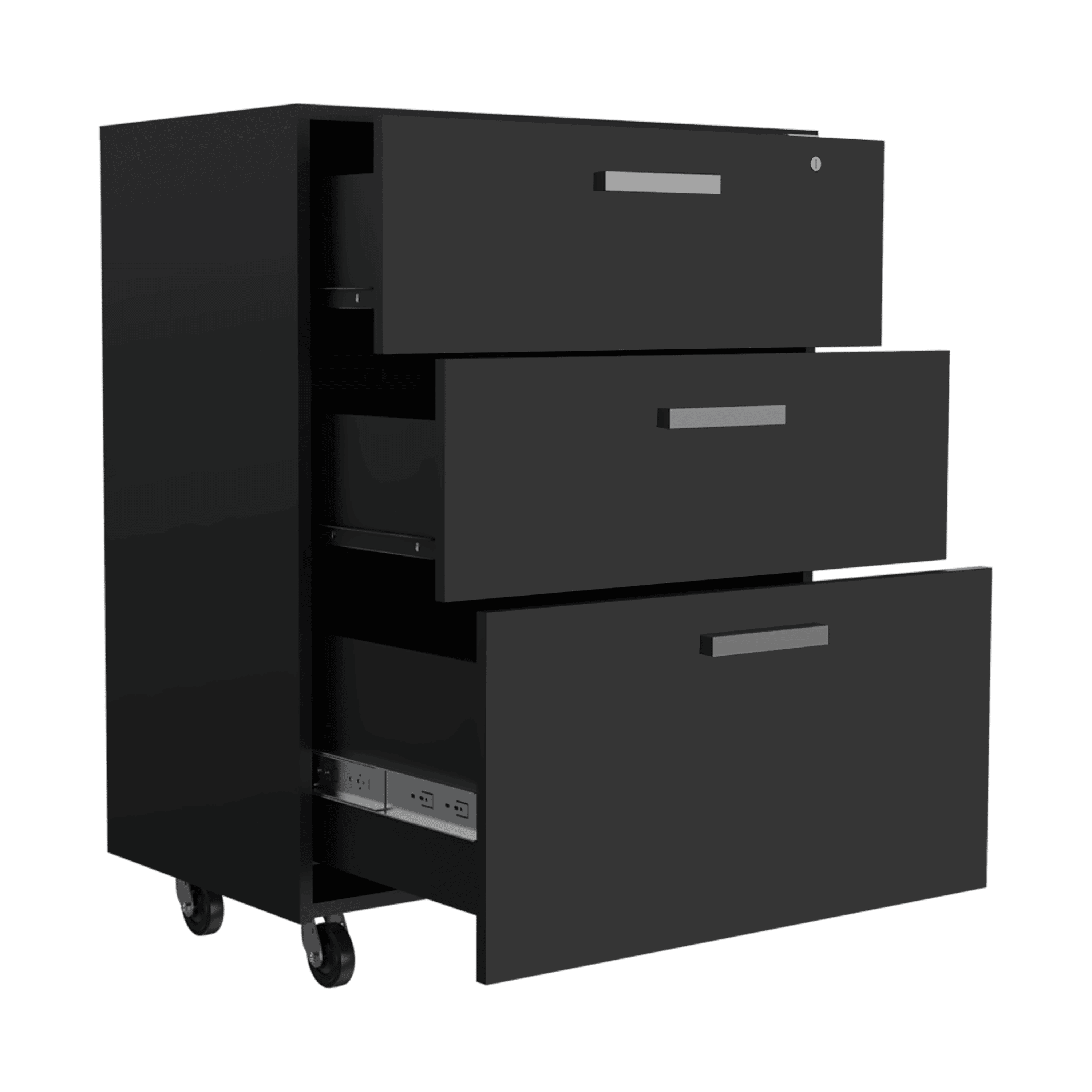 3 Drawers Storage Cabinet with Casters Lions Office, Black Wengue Finish