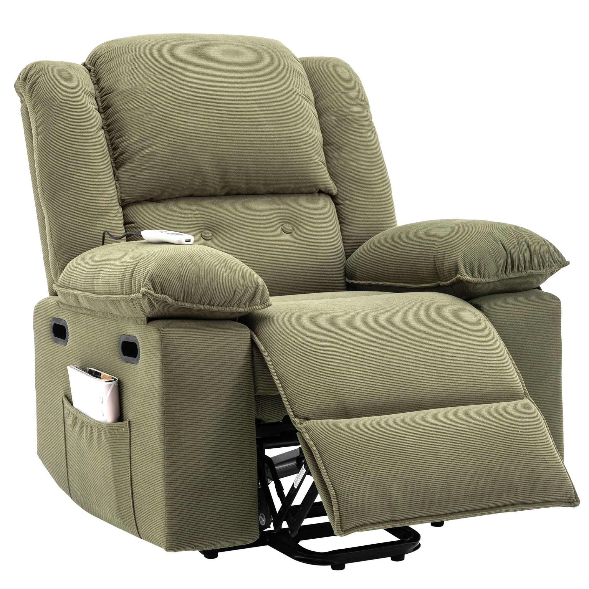 Massage Recliner,Power Lift Chair for Elderly with Adjustable Massage and Heating Function,Recliner Chair with Infinite Position and Side Pocket for Living Room ,Green