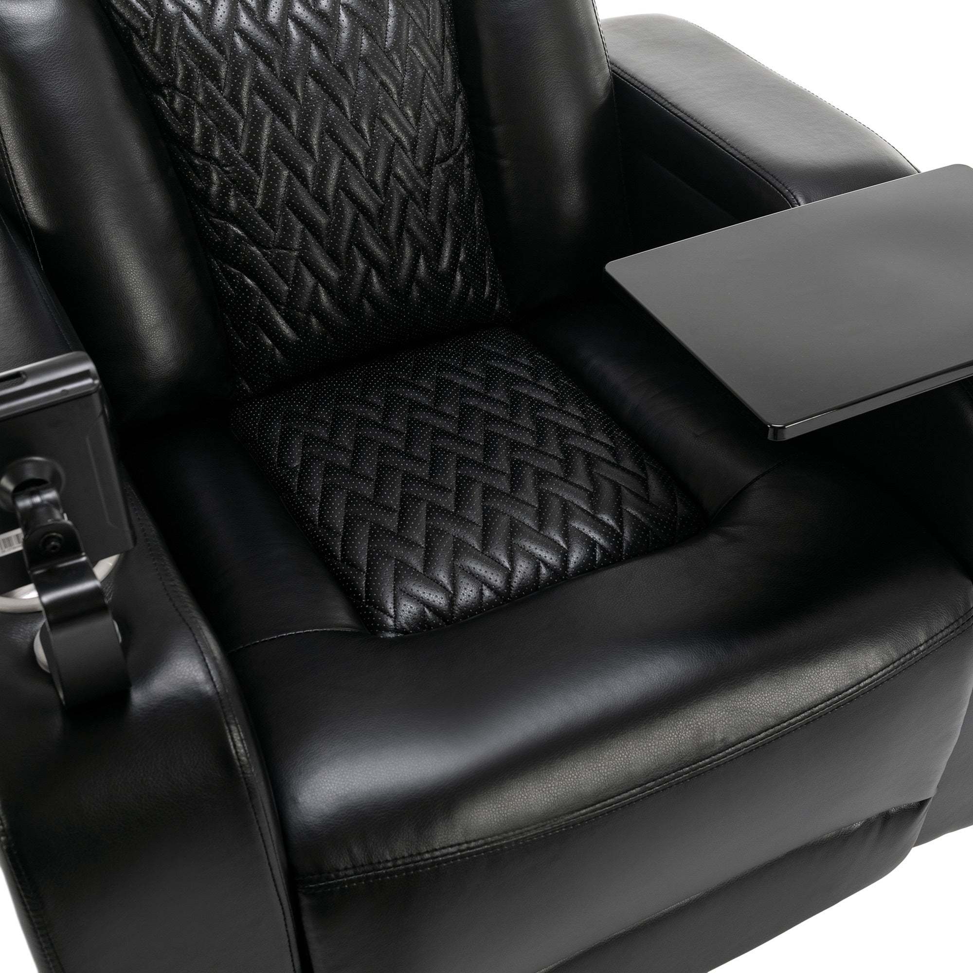 270 Degree Swivel PU Leather Power Recliner Individual Seat Home Theater Recliner with  Comforable Backrest, Tray Table,  Phone Holder, Cup Holder,  USB Port, Hidden Arm Storage for Living Room, Black