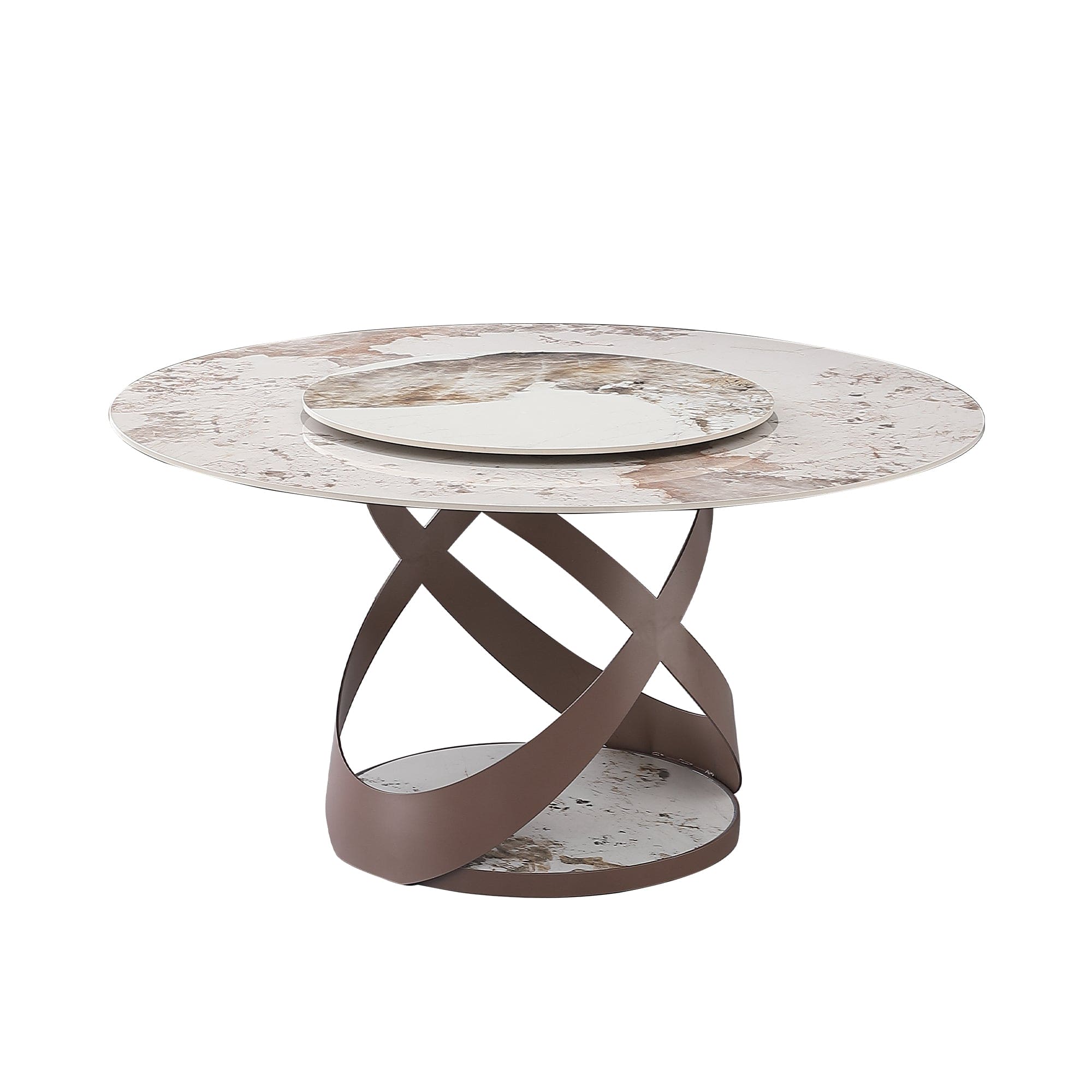 59.05"Modern Sintered stone dining table with 31.5" round turntable  and metal exquisite pedestal