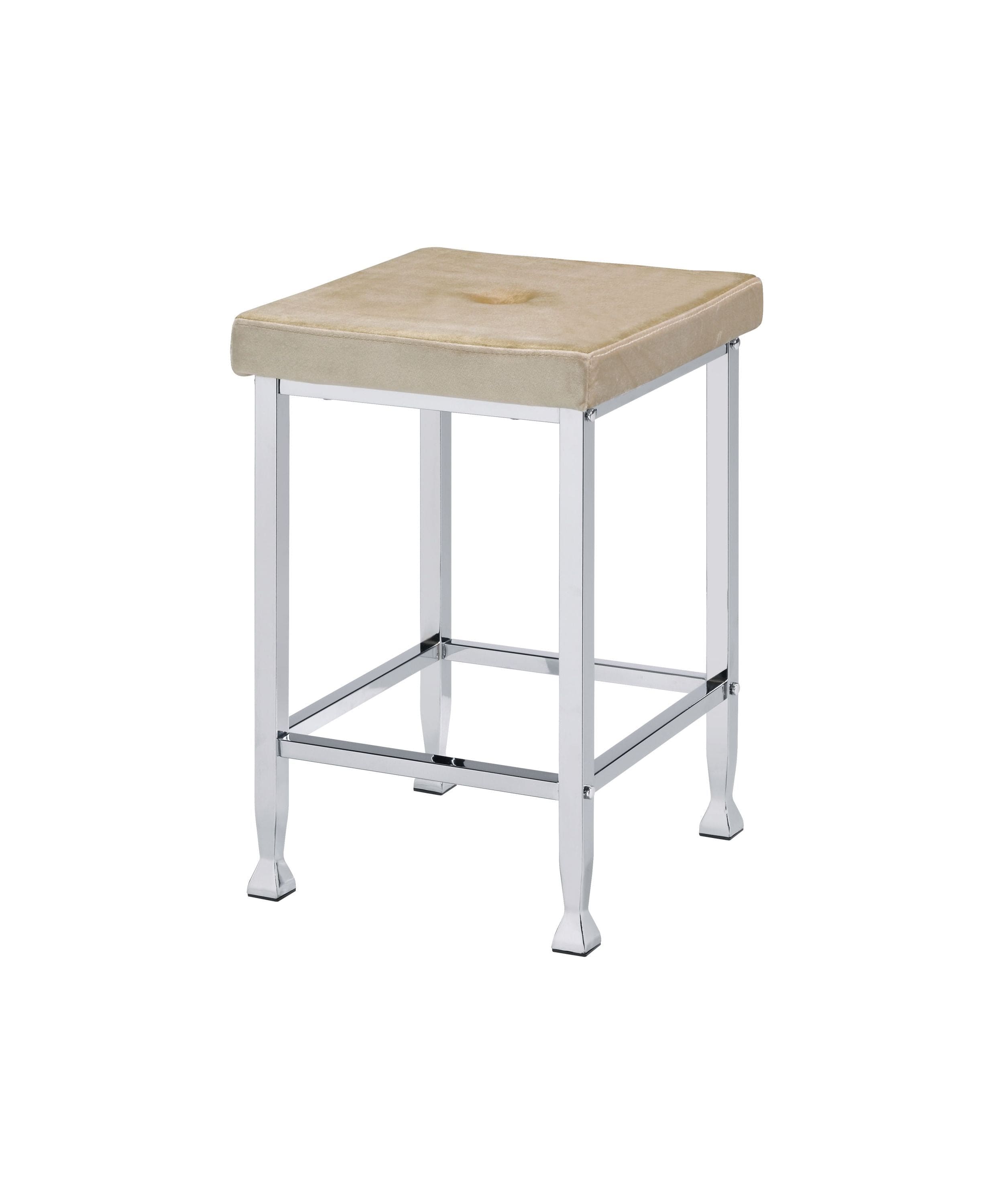 ACME Raine Counter High Stool, Beige Velvet & Chrome Finish 74007