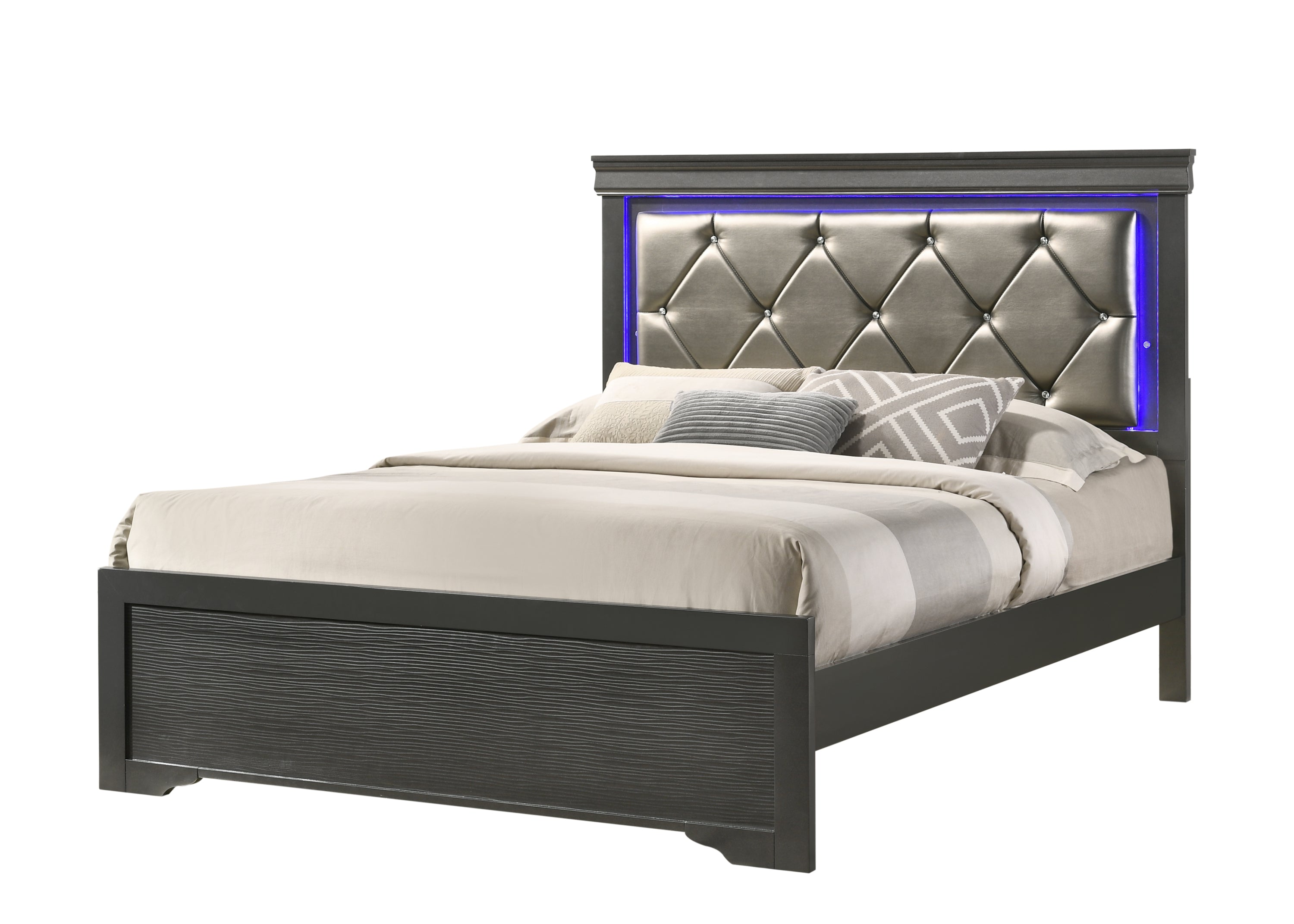 Brooklyn Queen 4 Piece LED Bedroom set made with Wood in Gray