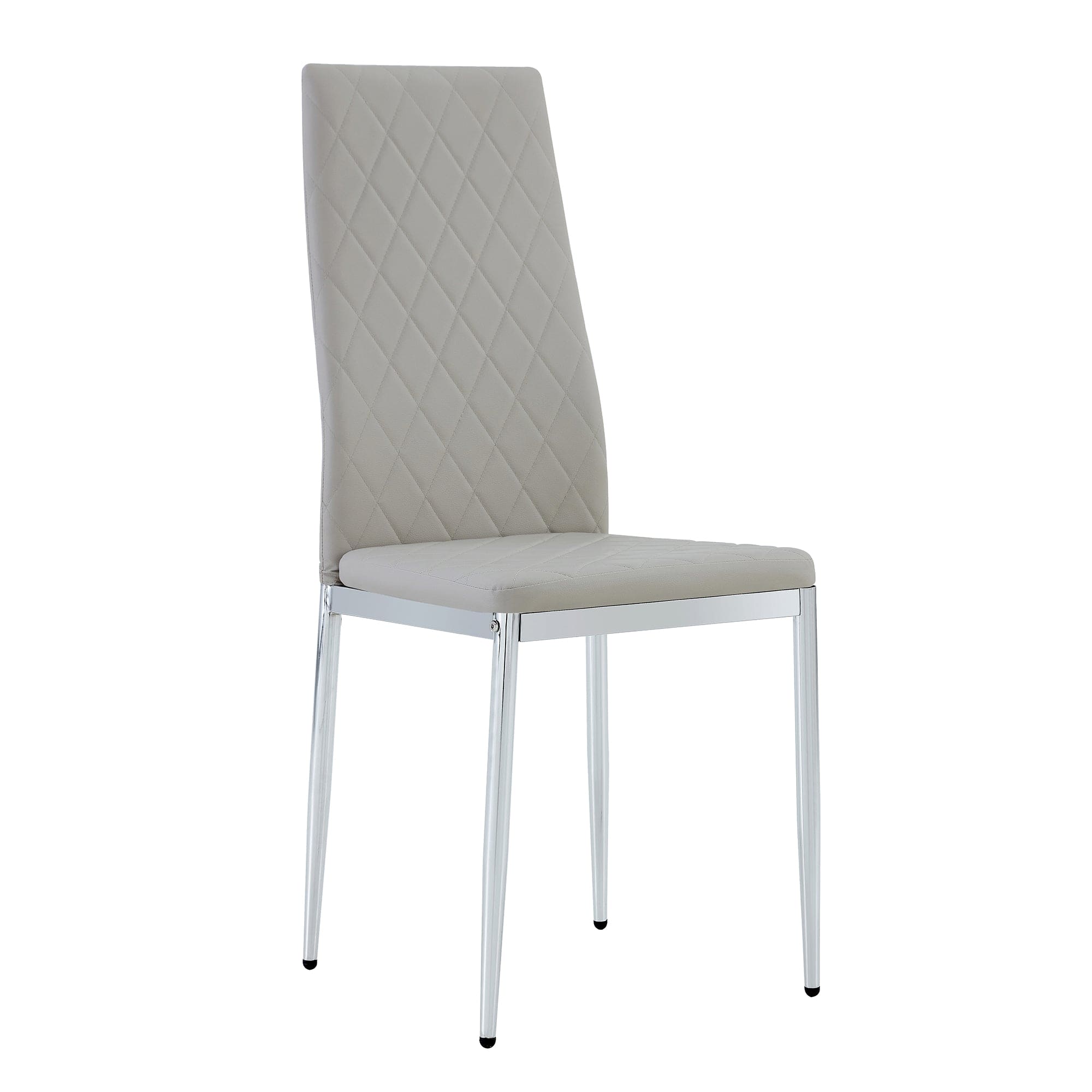 Grid armless high backrest dining chair, 6-piece set, office chair. Suitable for restaurants, living rooms, kitchens, and offices. Light gray chairs and electroplated metal legs  0924