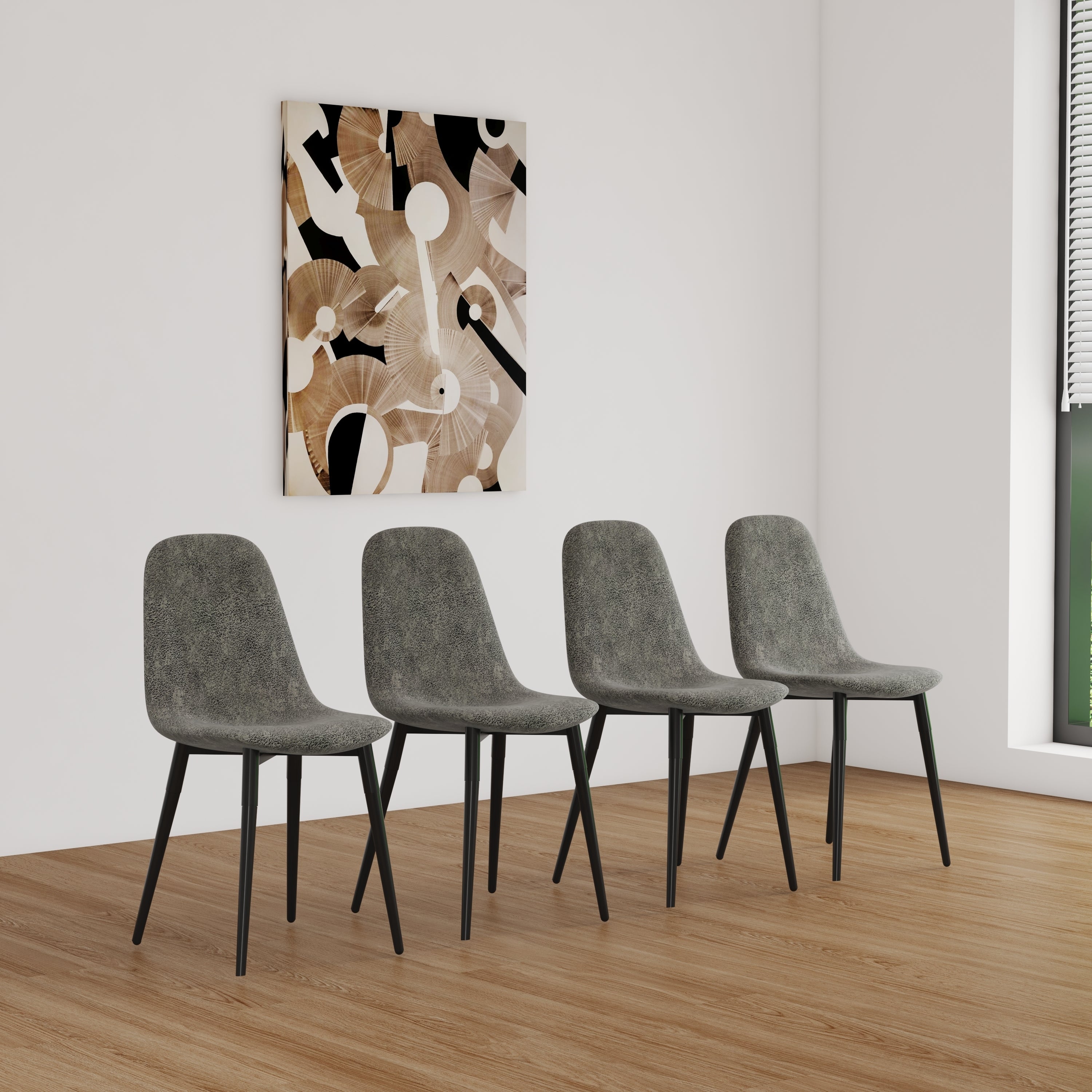 MDF Wood Colour Dining Table and Modern Dining Chairs Set of 4, Mid Century Wooden Kitchen Table Set, Metal Base & Legs, Dining Room Table and Suede Chairs