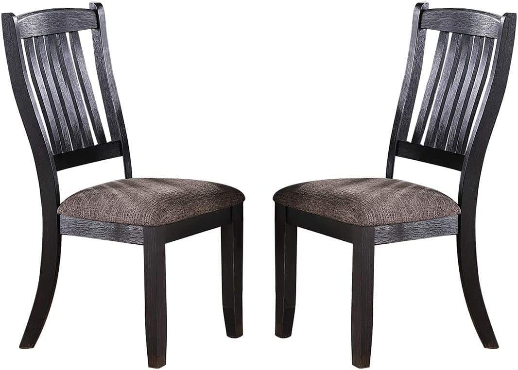 Dark Coffee Classic Wood Kitchen Dining Room Set of 2 Side Chairs Fabric upholstered Seat Unique Design Back