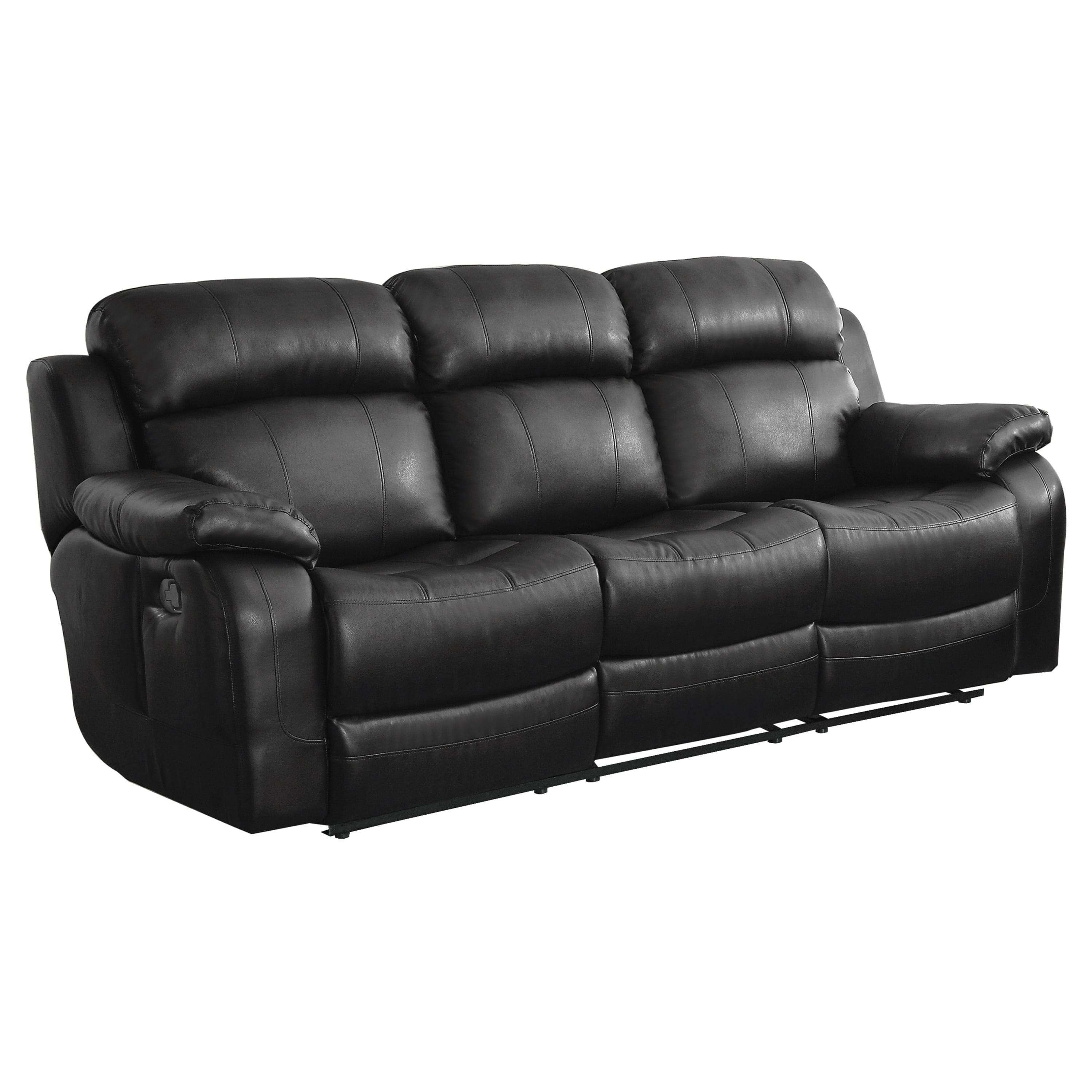 Contemporary Black Faux Leather Upholstered 1pc Double Reclining Sofa w/ Center Drop-Down Cup Holder Living Room Furniture