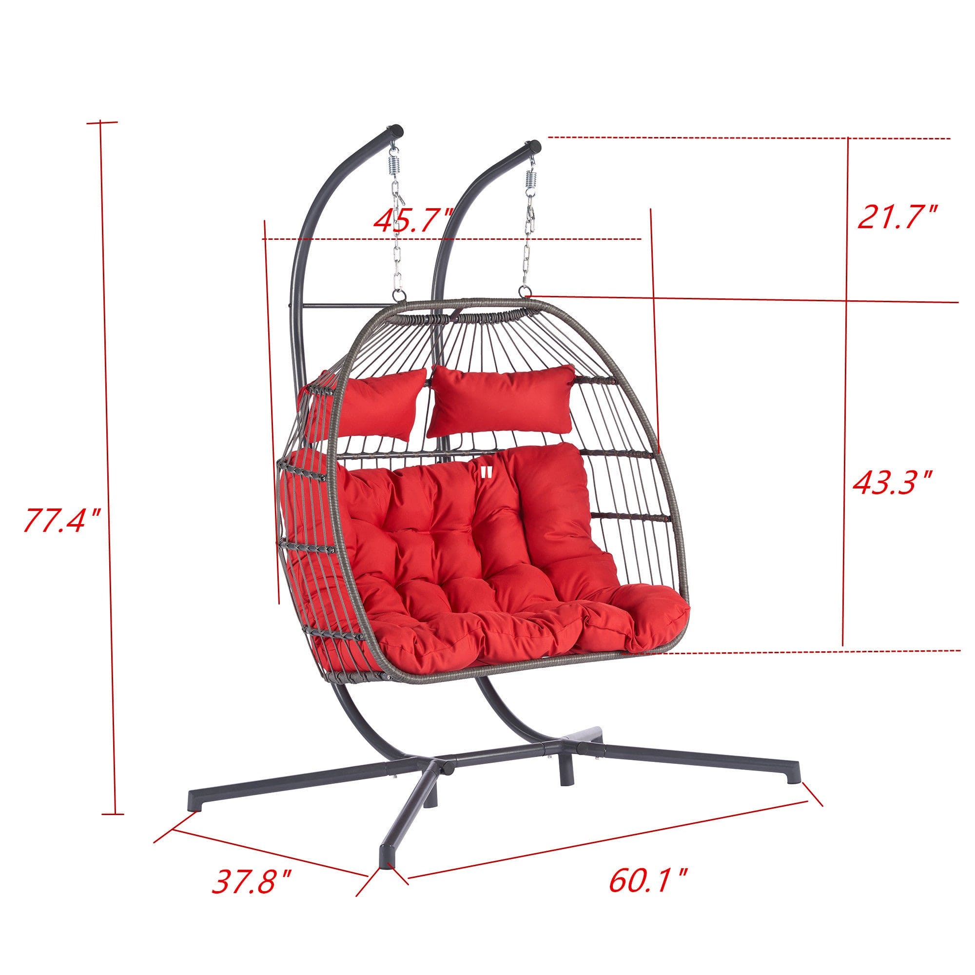 2 Person Outdoor Rattan Hanging Chair Patio Wicker Egg Chair