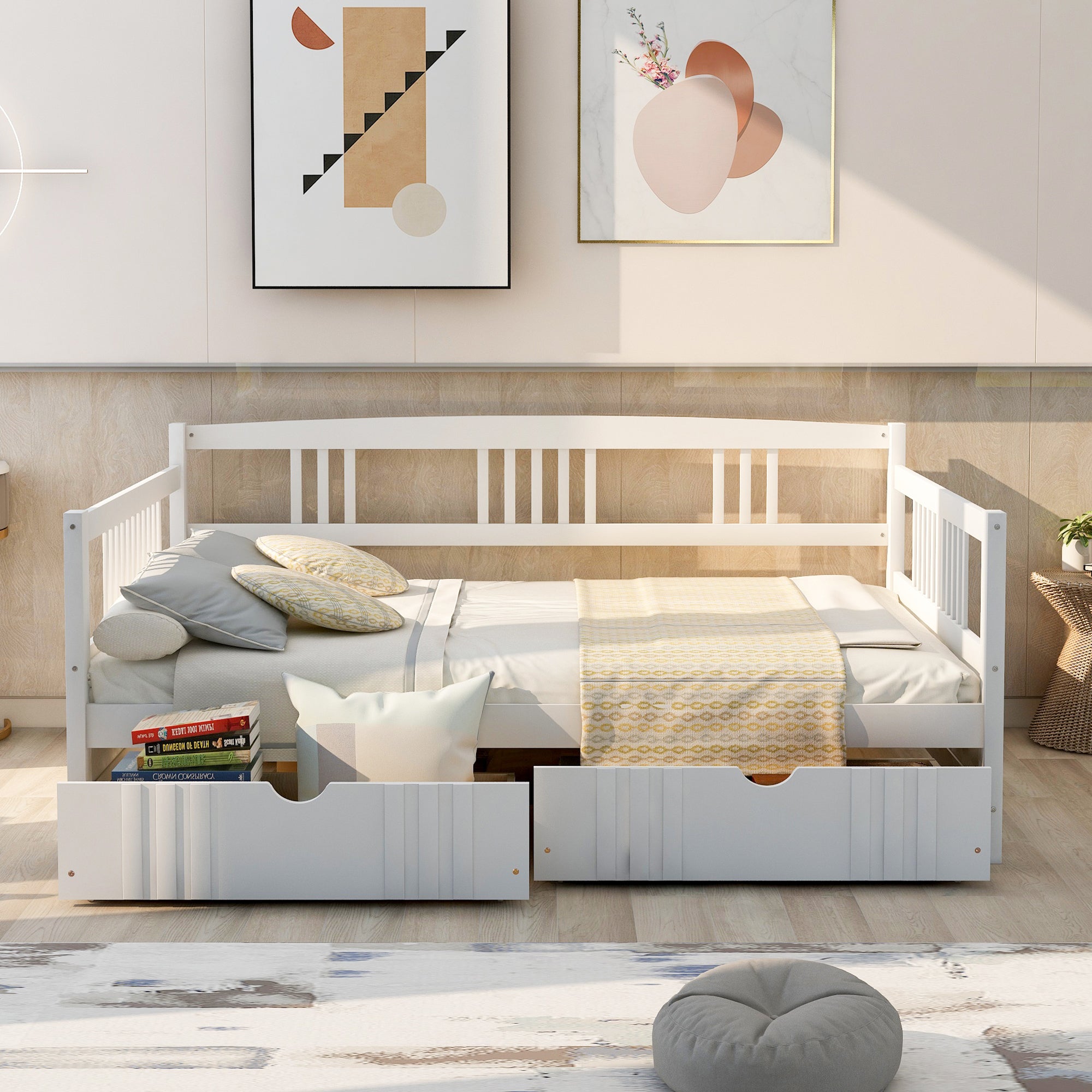 Full Size Daybed Wood Bed with Two Drawers,White(OLD  SKU:LP000058AAK)