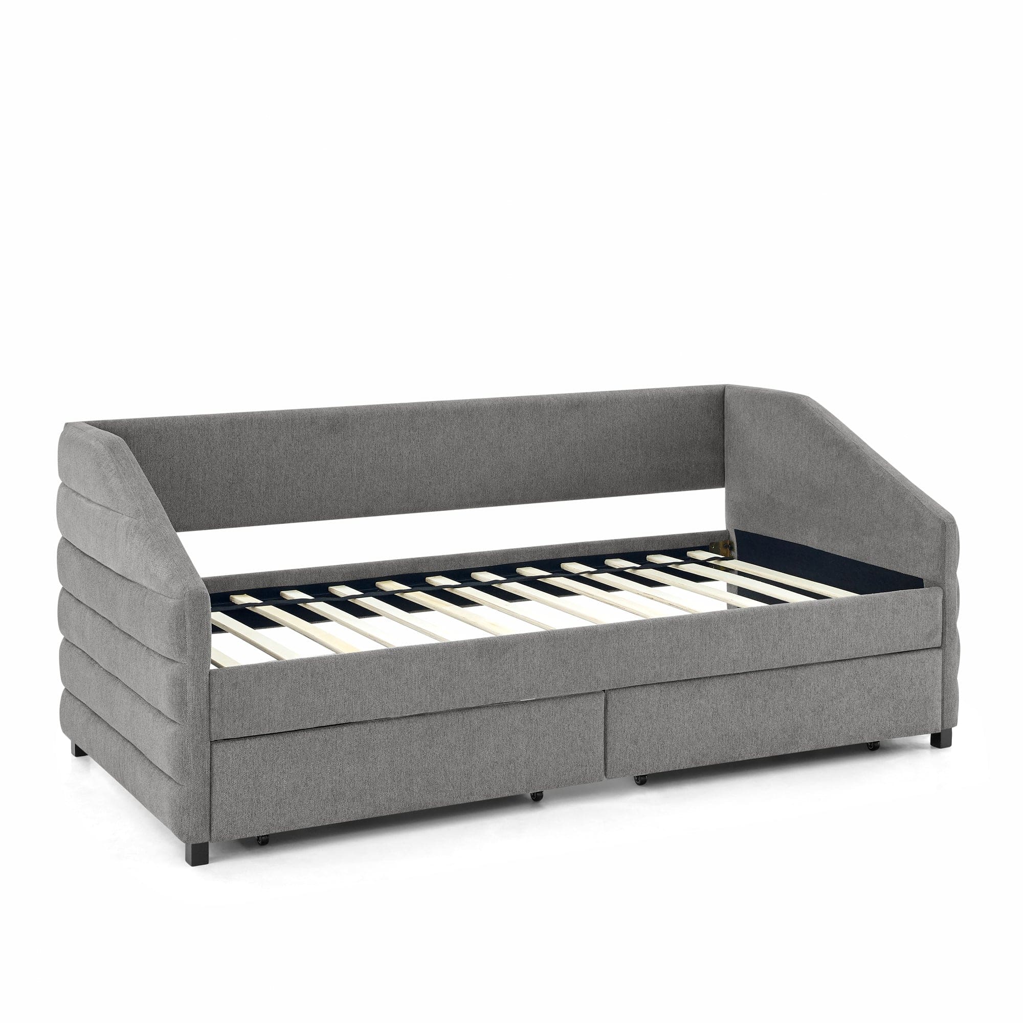 Twin Size Daybed with Two Drawers Trundle Upholstered Tufted Sofa Bed, Linen Fabric, Grey (82.5"x42.5"x34")