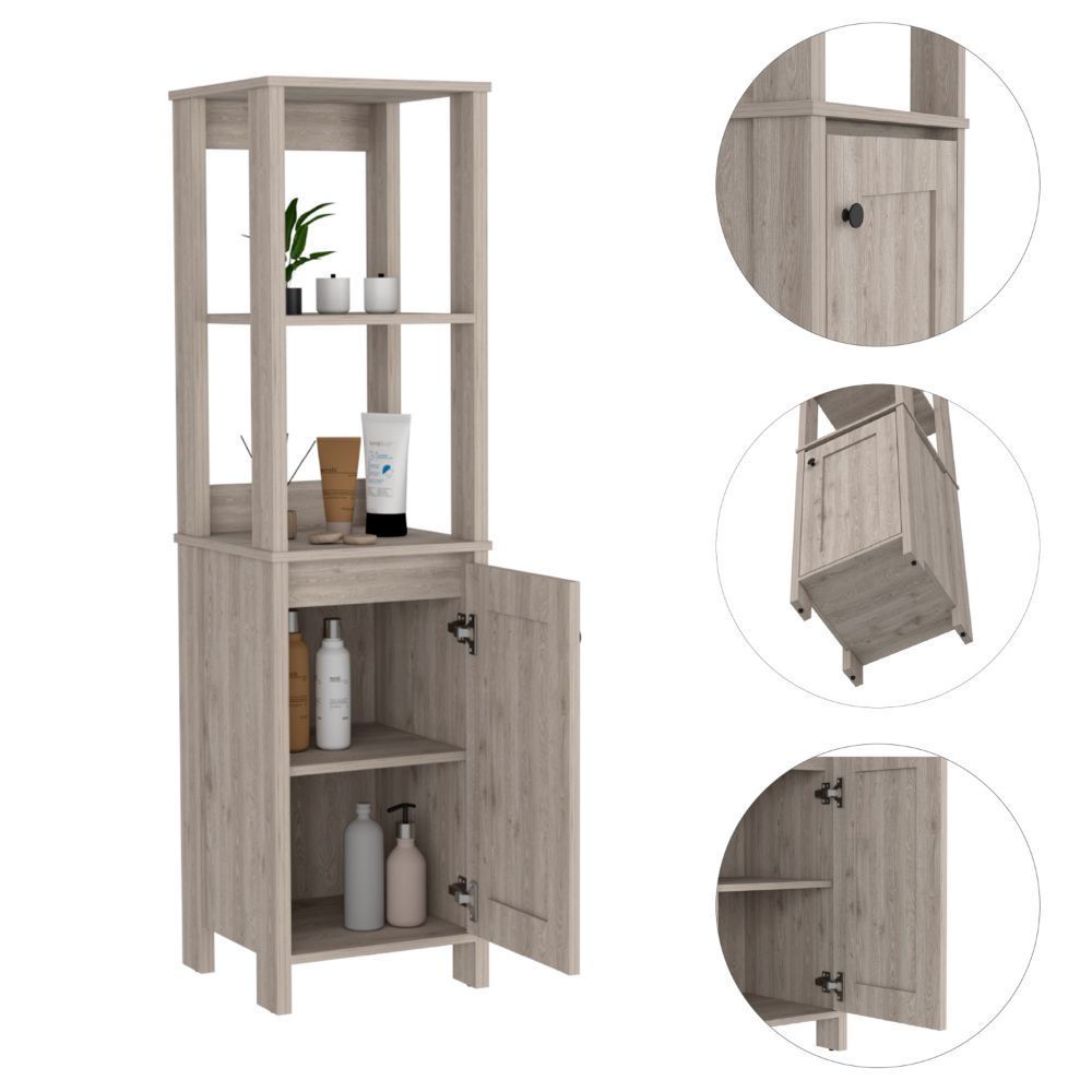 Linen Cabinet Jannes, Two Open Shelves, Single Door, Light Gray Finish