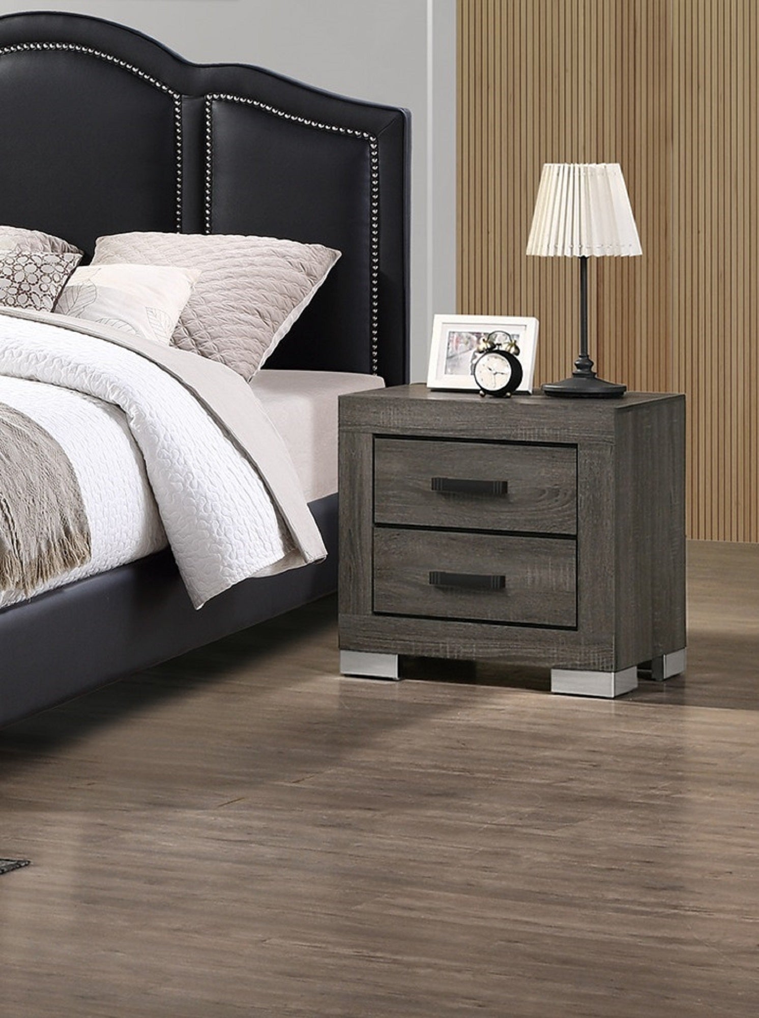 Bedroom Furniture Traditional Look Unique Wooden Nightstand Drawers Bed Side Table Grey