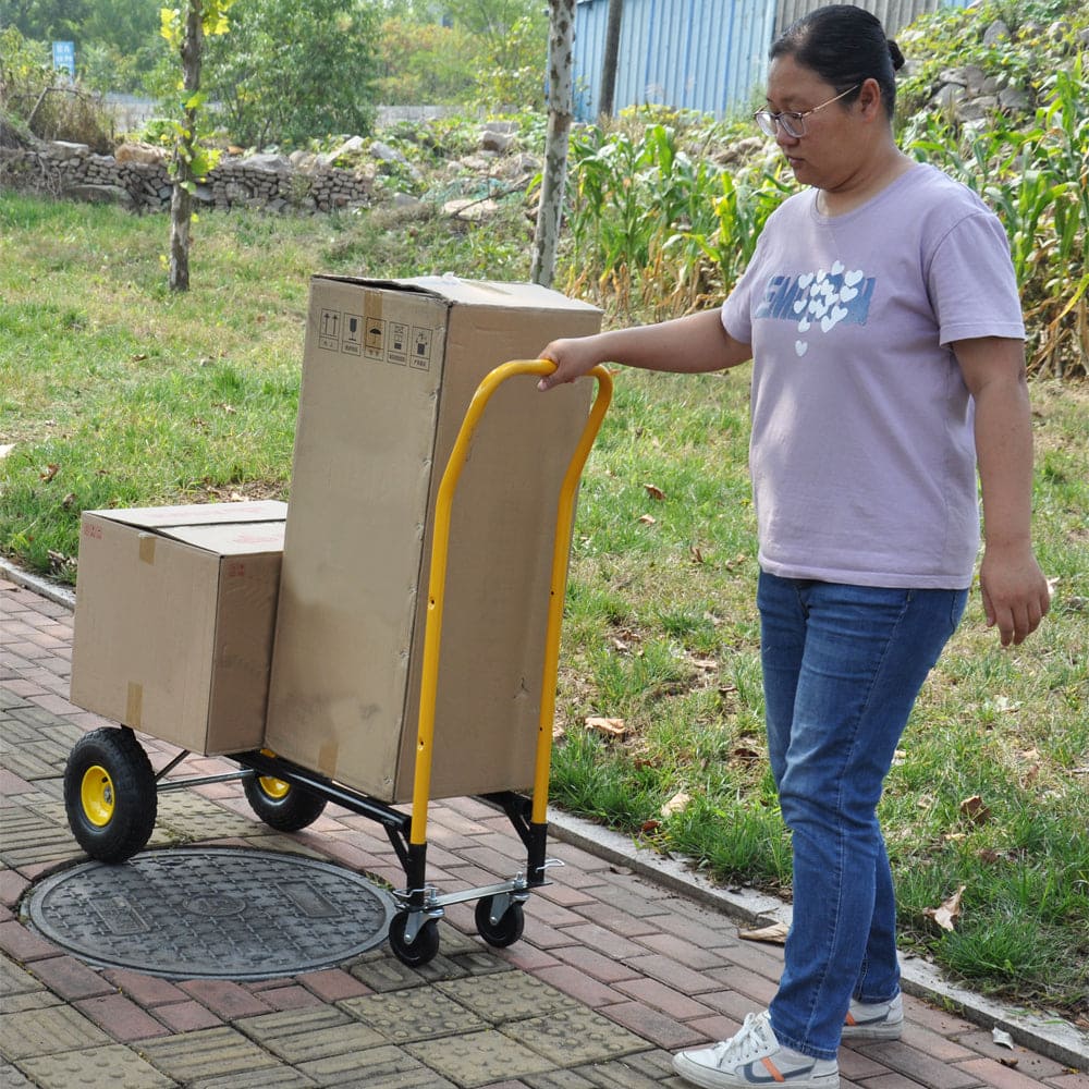 HT1006BK-YL   Hand Truck Dual Purpose 2 Wheel Dolly Cart and 4 Wheel Push Cart with Swivel Wheels 330 Lbs Capacity Heavy Duty Platform Cart for Moving/Warehouse/Garden/Grocery