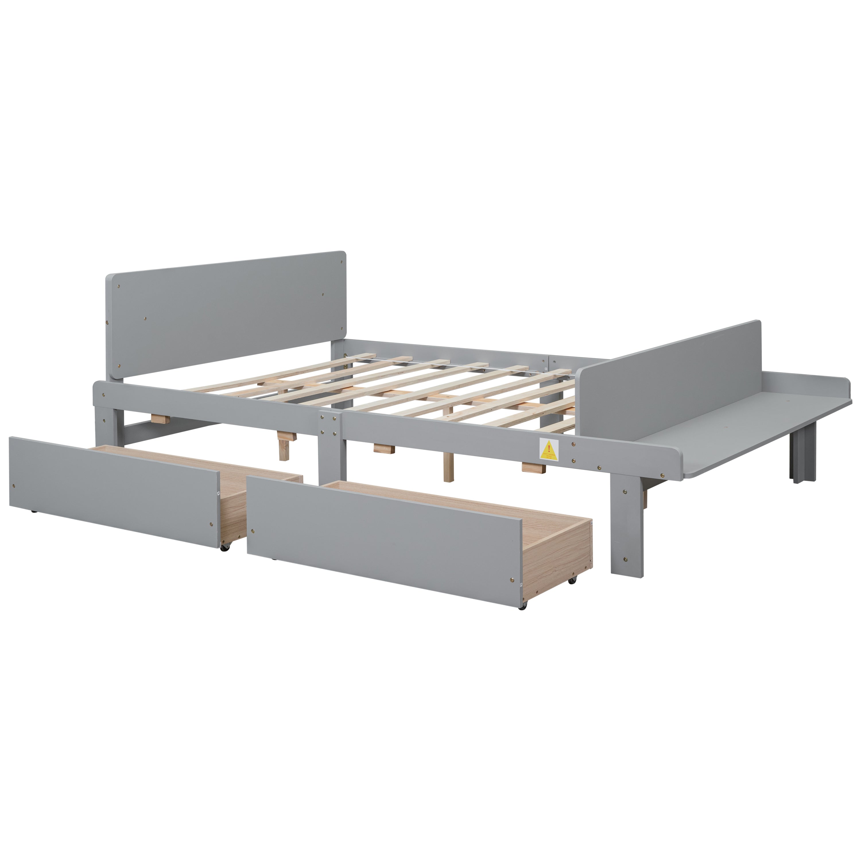 Full Bed with Footboard Bench,2 drawers,Grey