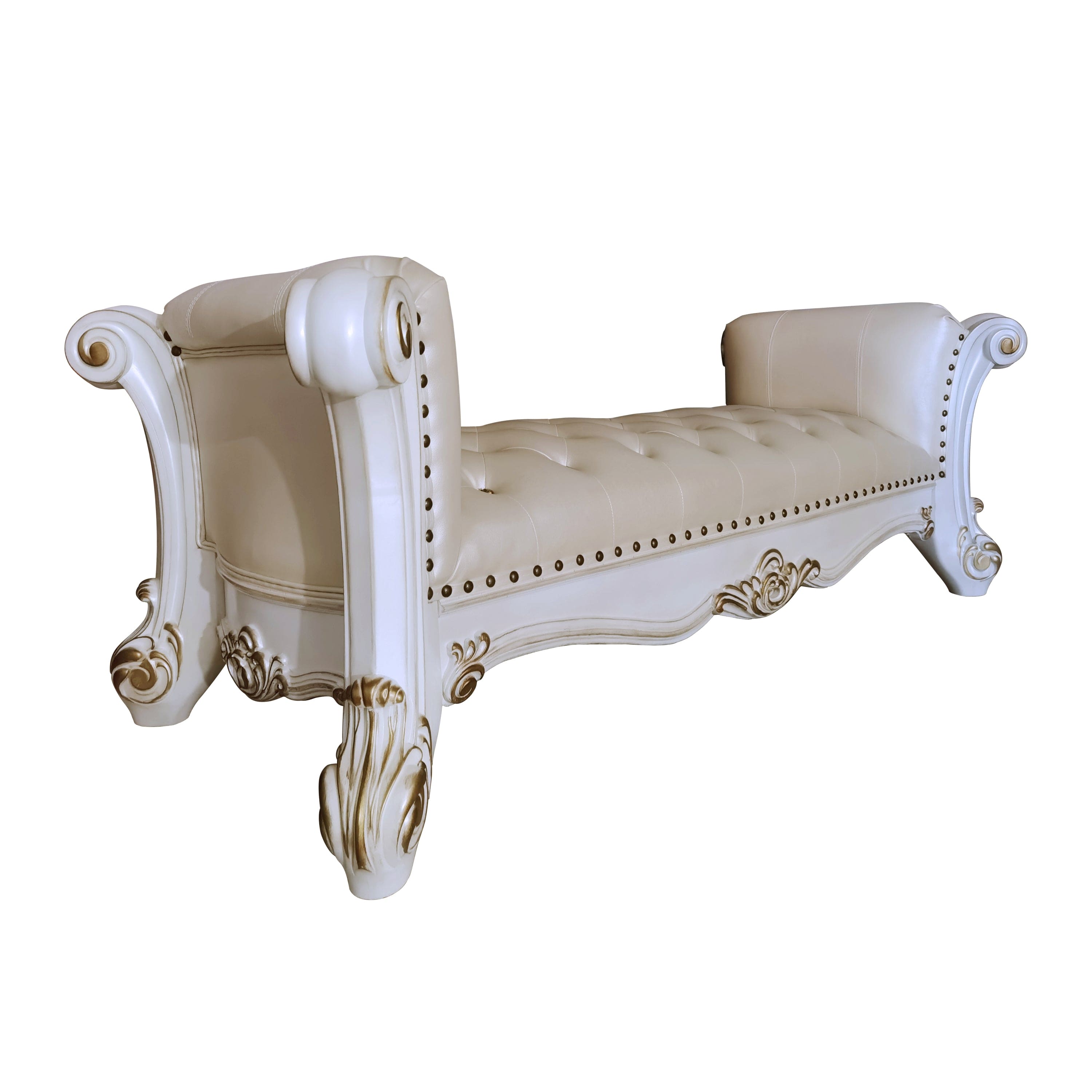 ACME Vendome Bench, Synthetic Leather & Antique Pearl Finish BD01522