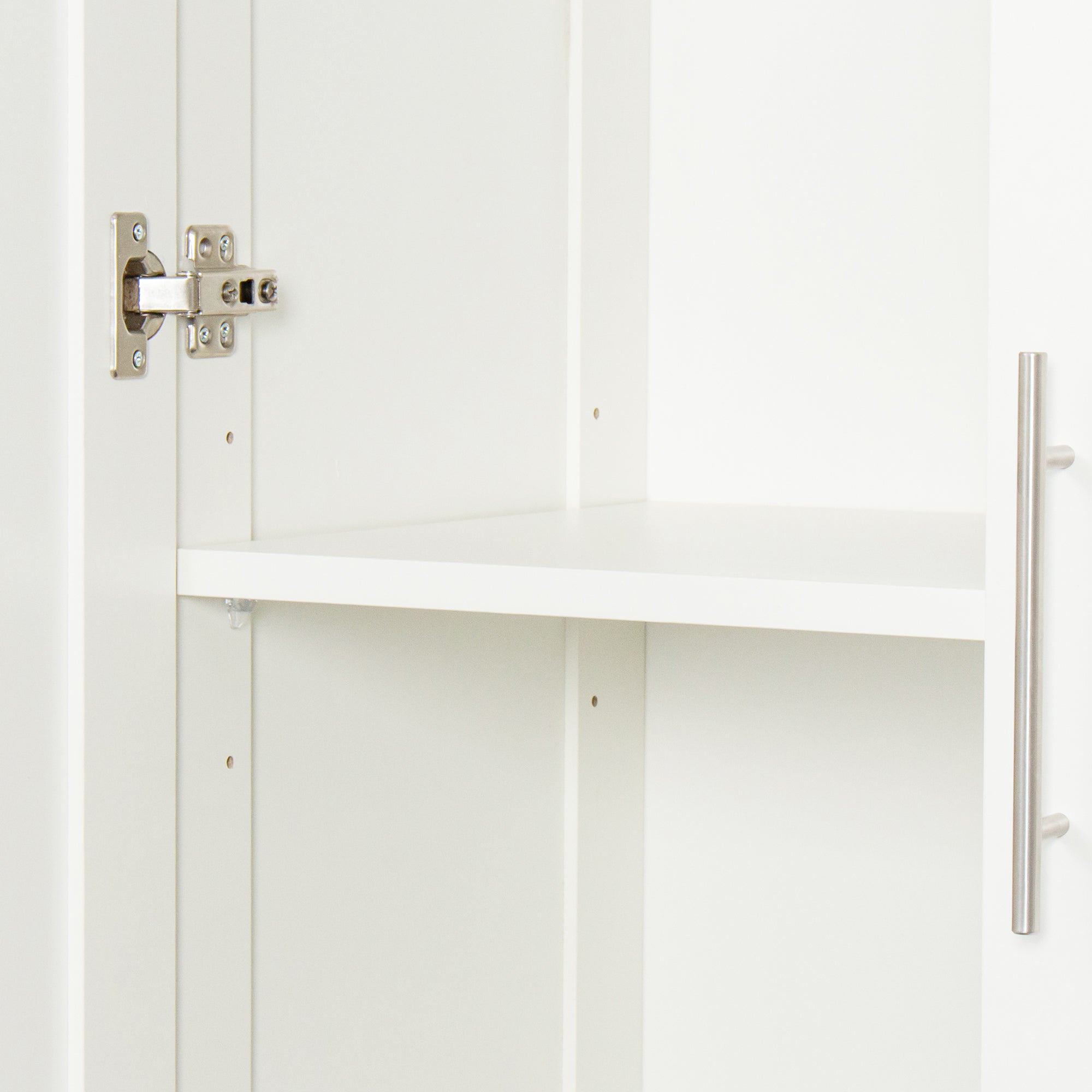 High wardrobe and kitchen cabinet with 2 doors and 3 partitions to separate 4 storage spaces,white