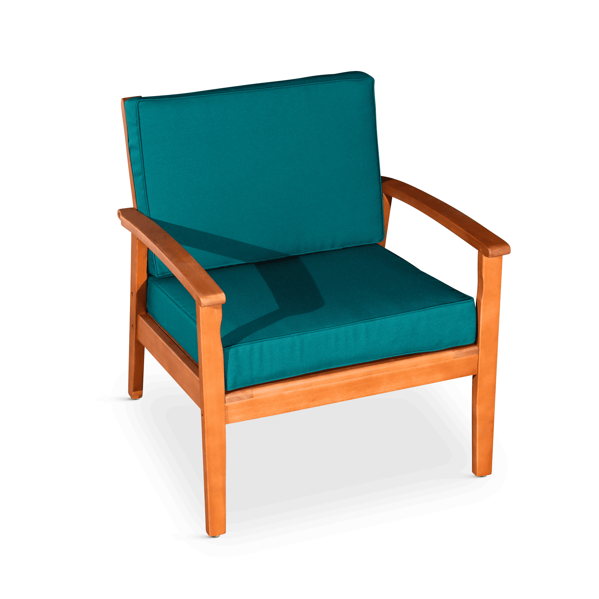 Deep Seat Eucalyptus Chair, Natural Oil Finish, Dark Green Cushions