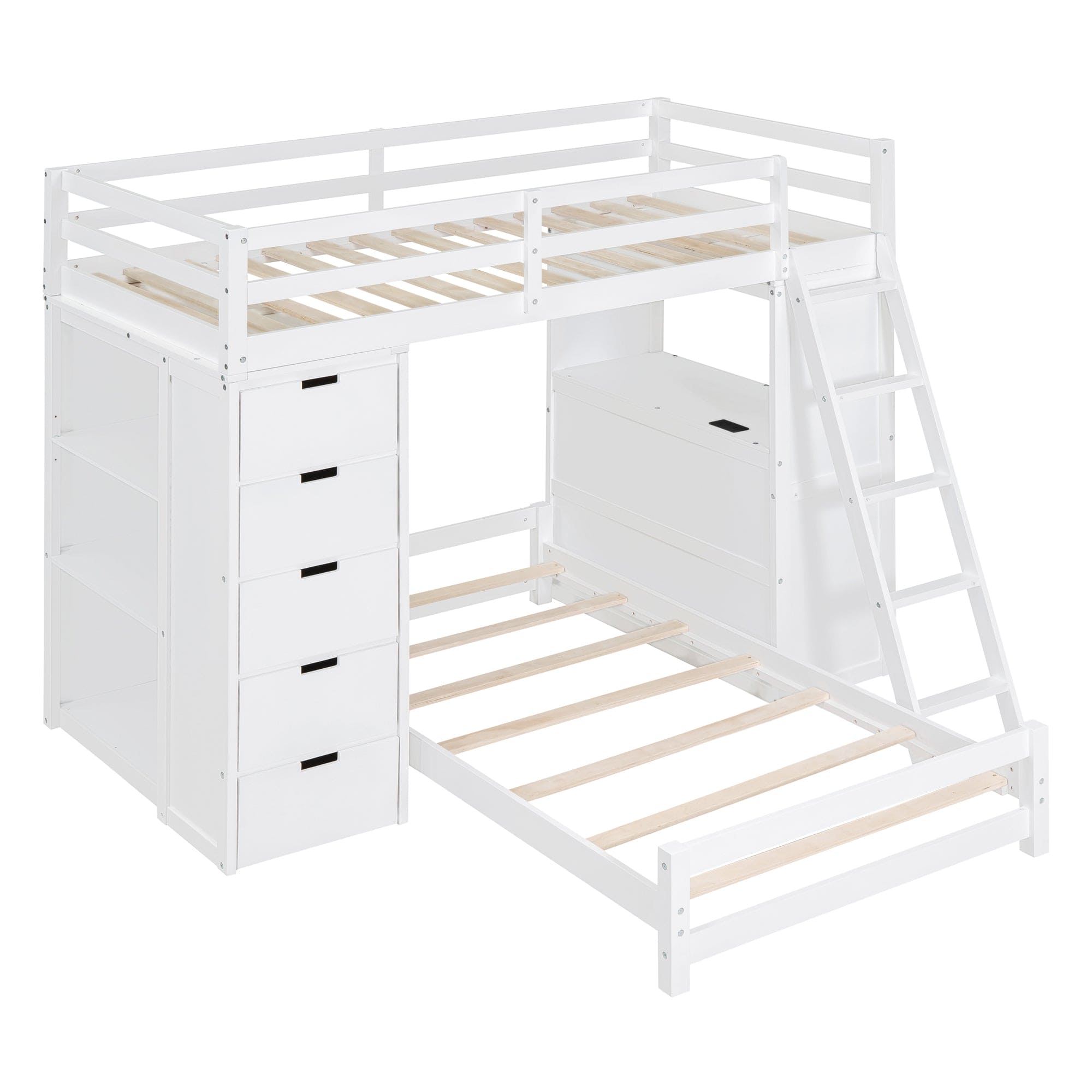 Twin over Twin Bunk Bed with LED Light and USB Ports, White