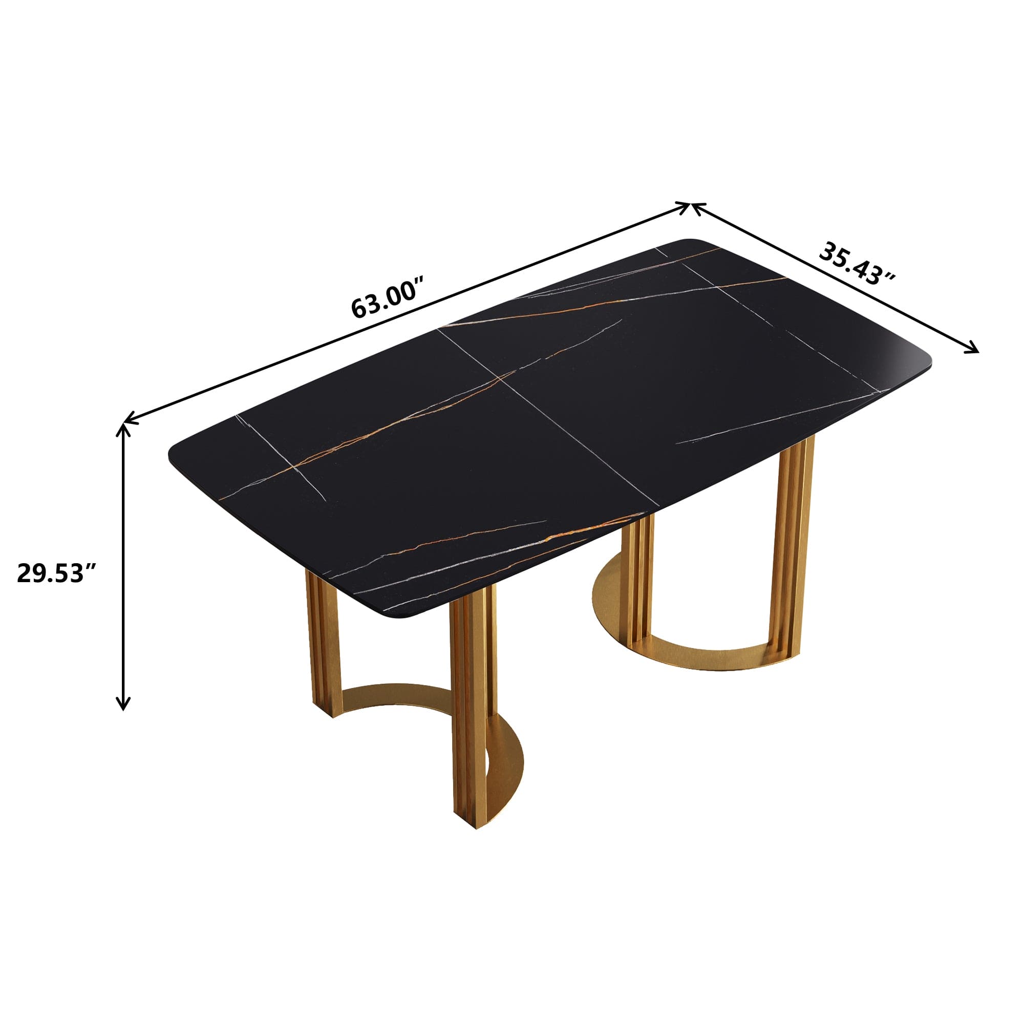 63"Modern artificial stone black curved golden metal leg dining table -6 people