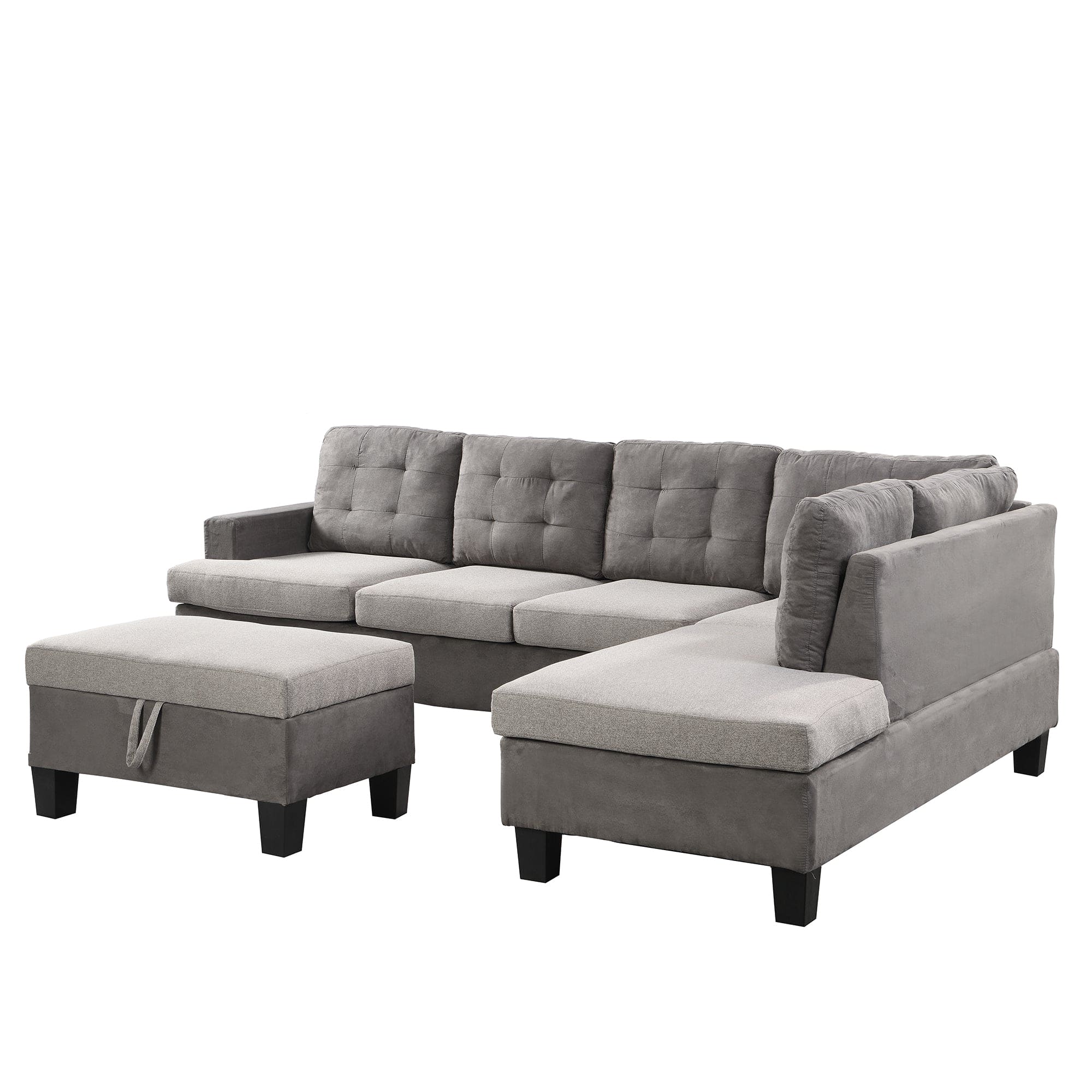 Sofa Set  for Living Room with Chaise Lounge and Storage Ottoman Living Room Furniture  Gray