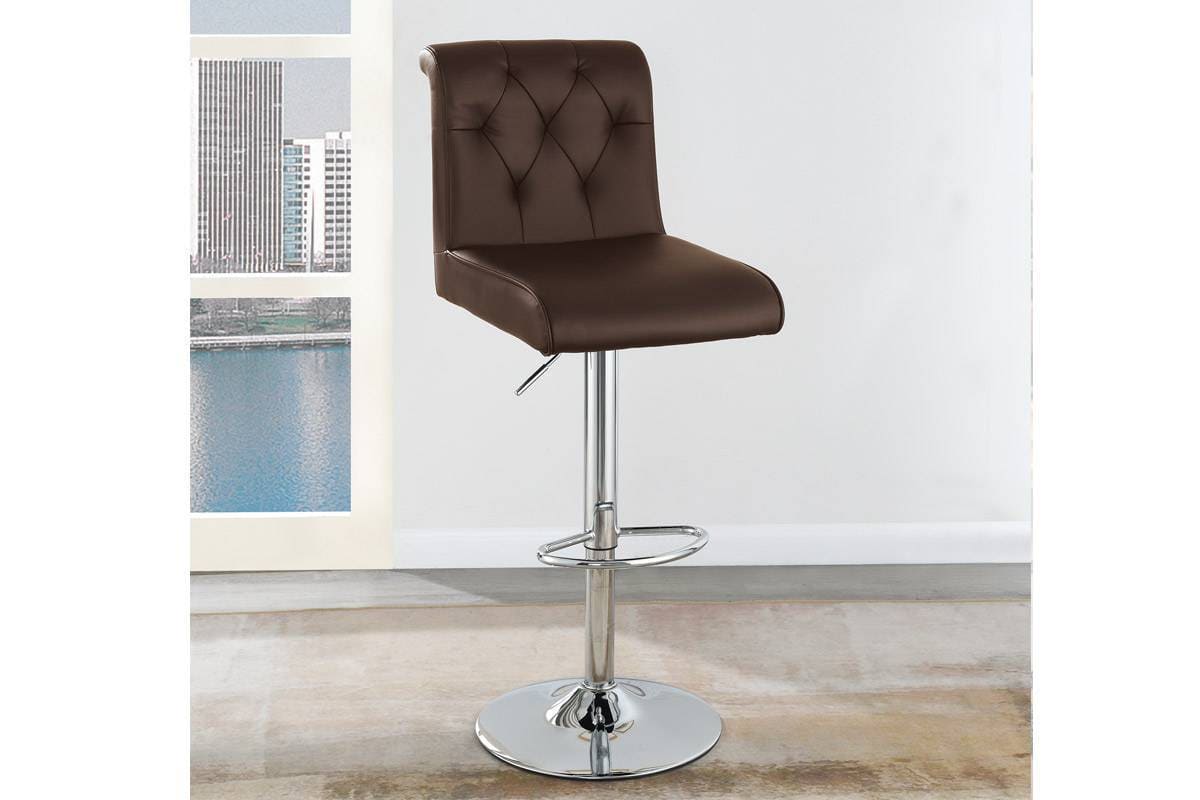 Adjustable Bar stool Gas lift Chair Espresso Faux Leather Tufted Chrome Base Modern Set of 2 Chairs Dining Kitchen