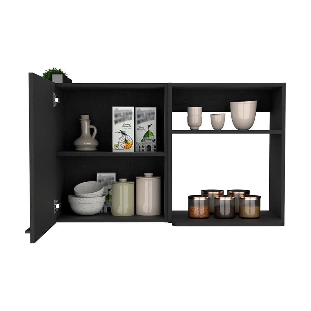 Kitchen Wall Cabinet Bussolengo, Two Shelves, Black Wengue Finish