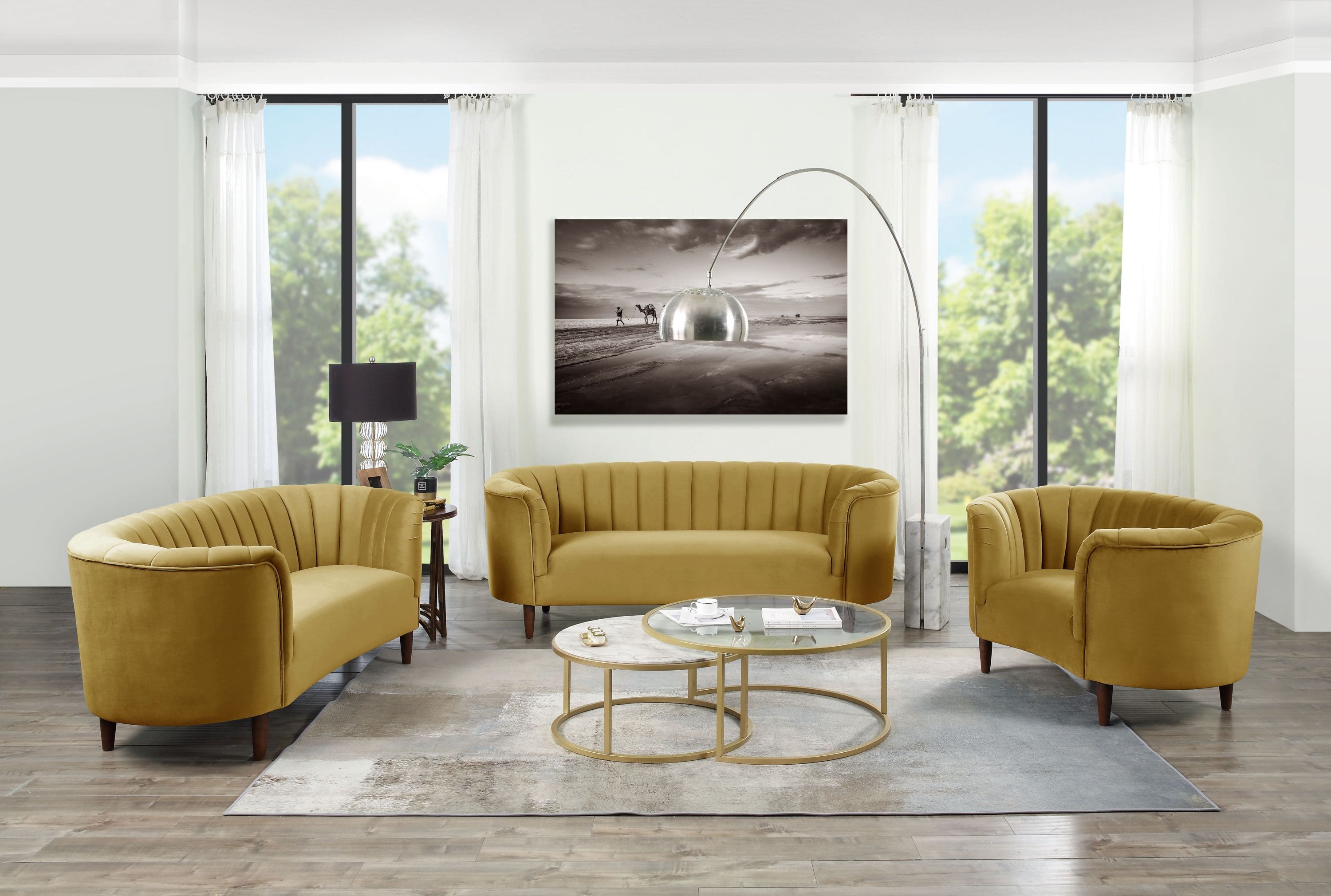 ACME Millephri Loveseat  in Olive Yellow Velvet LV00164