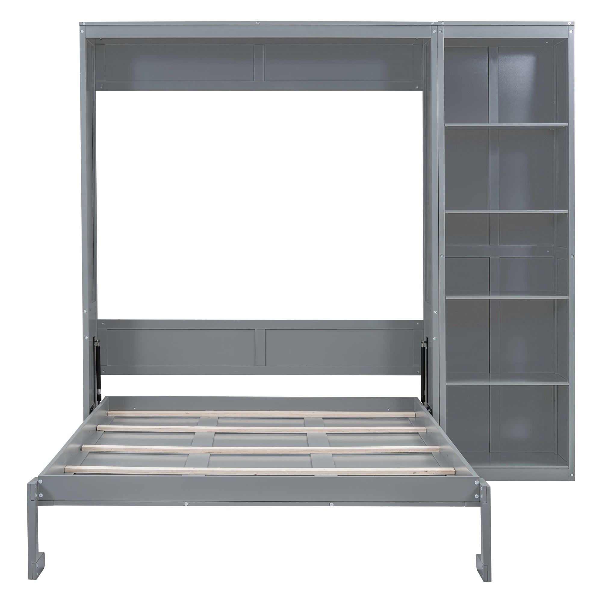 Queen Size Murphy Bed Wall Bed with Shelves,Gray