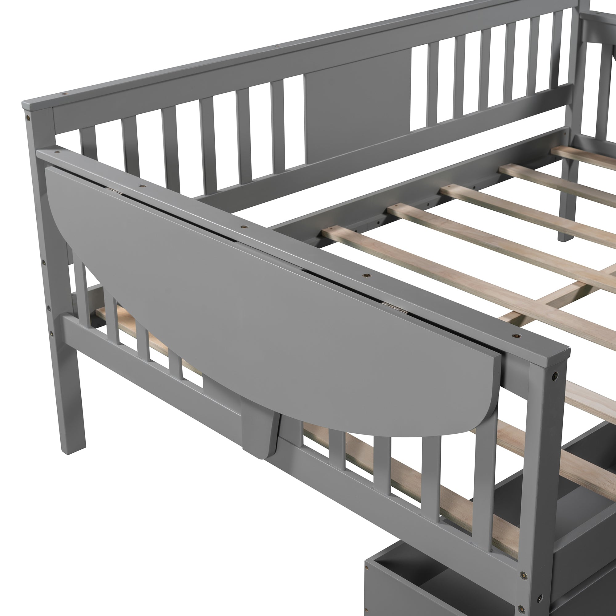 Full size Daybed with Two Drawers, Wood Slat Support, Gray