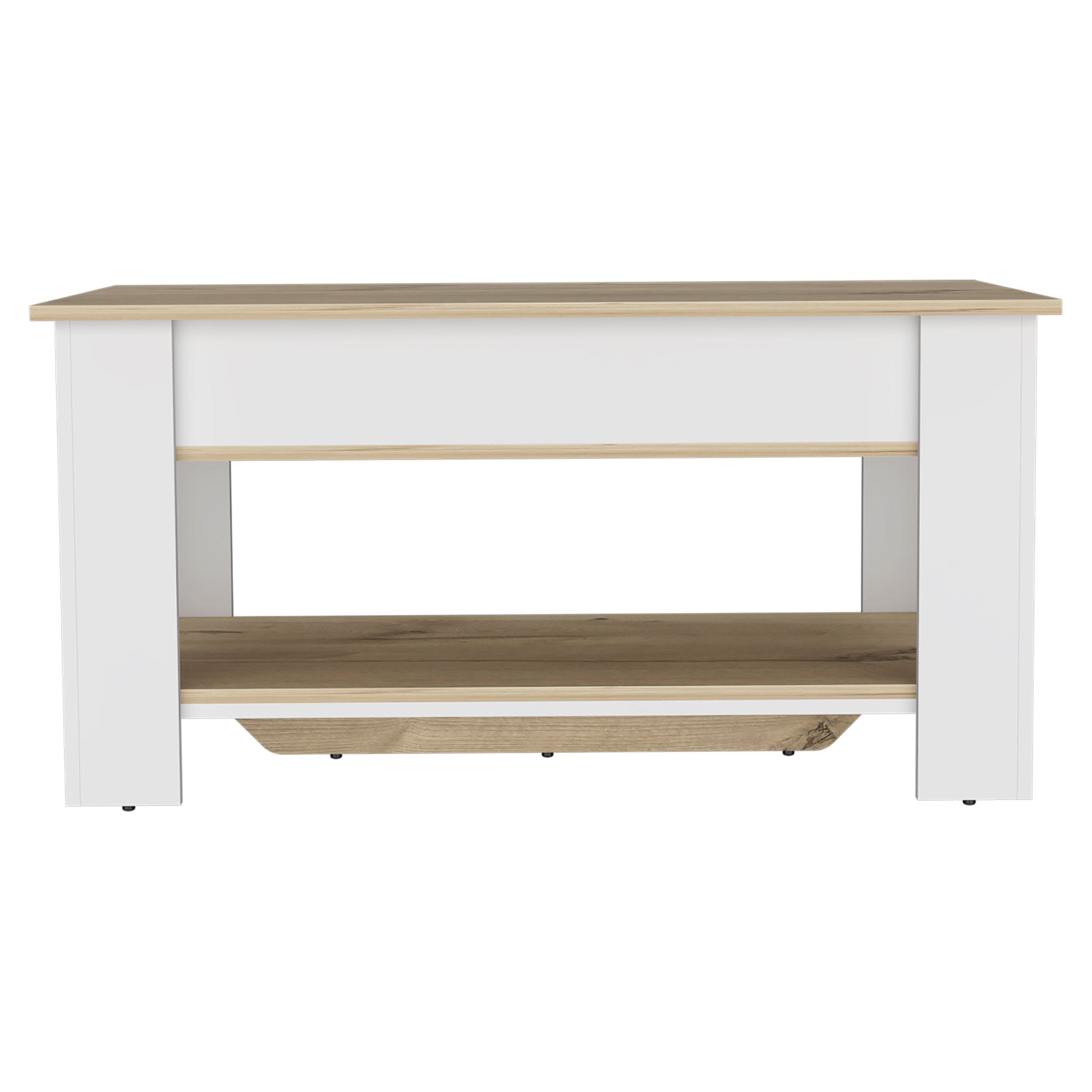 Storage Table Polgon, Extendable Table Shelf, Lower Shelf, Light Oak / White Finish