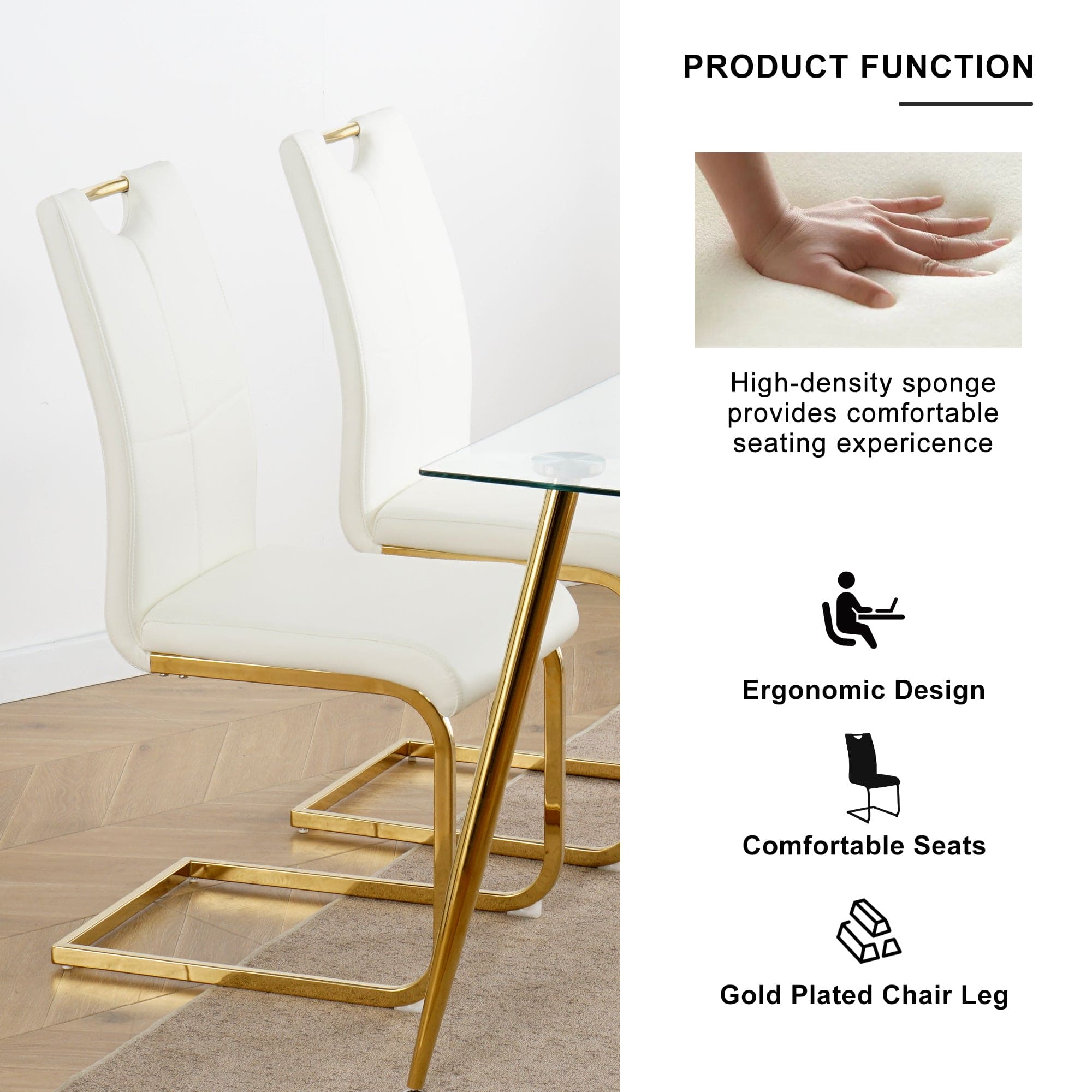 Modern Dining Chairs with Faux Leather Padded Seat Dining Living Room Chairs Upholstered Chair with gold Metal Legs Design for Kitchen, Living, Bedroom, Dining Room Side Chairs Set of 2